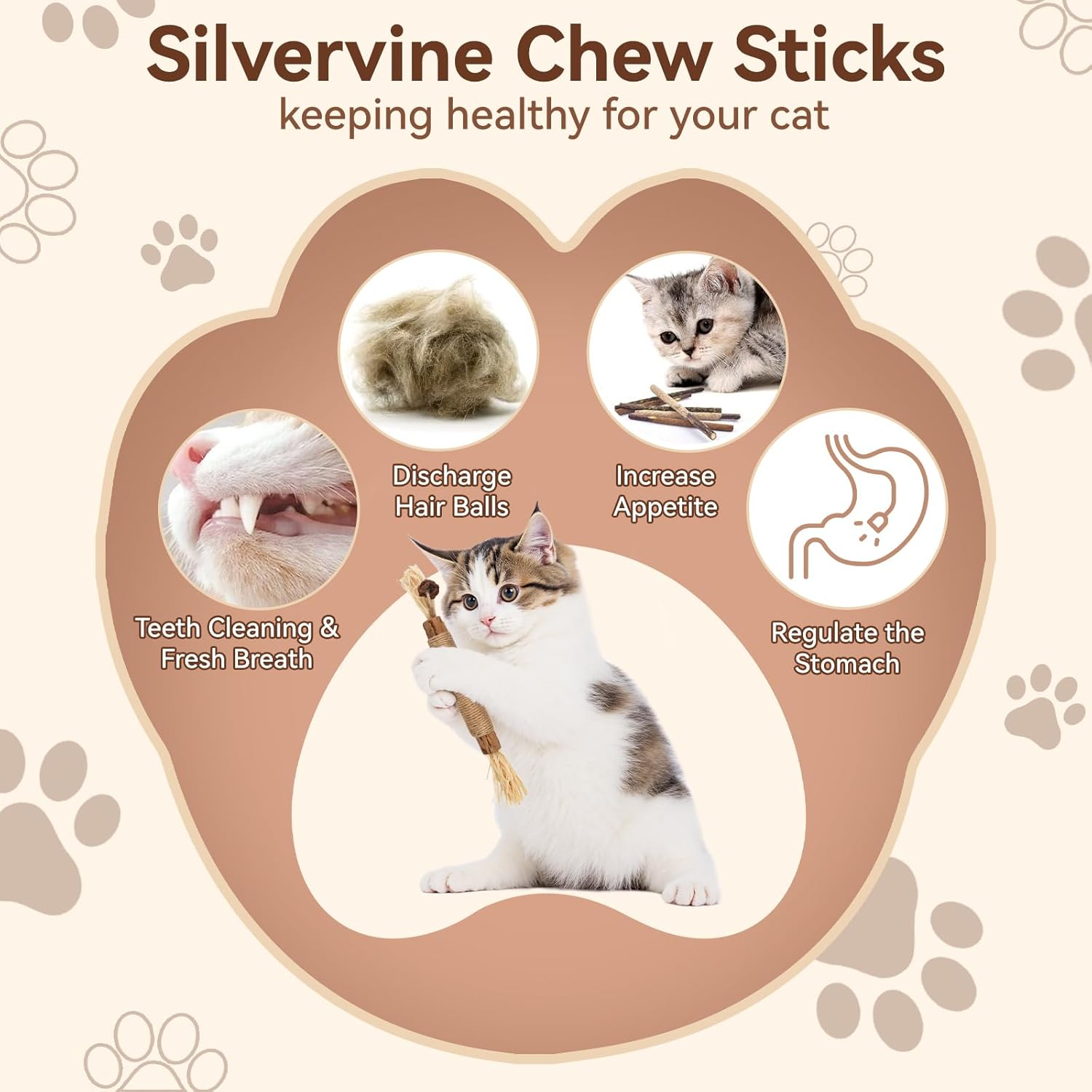 LOVELEDI Natural Silvervine Sticks Cat Toys - 6 Pack Cat Chew Stick Toy for Cats Dental Treats, Kittens Chew Toys Teeth Cleaning for Indoor Cats Interactive, Dental Care Cat Edible Kitty Lick Toys