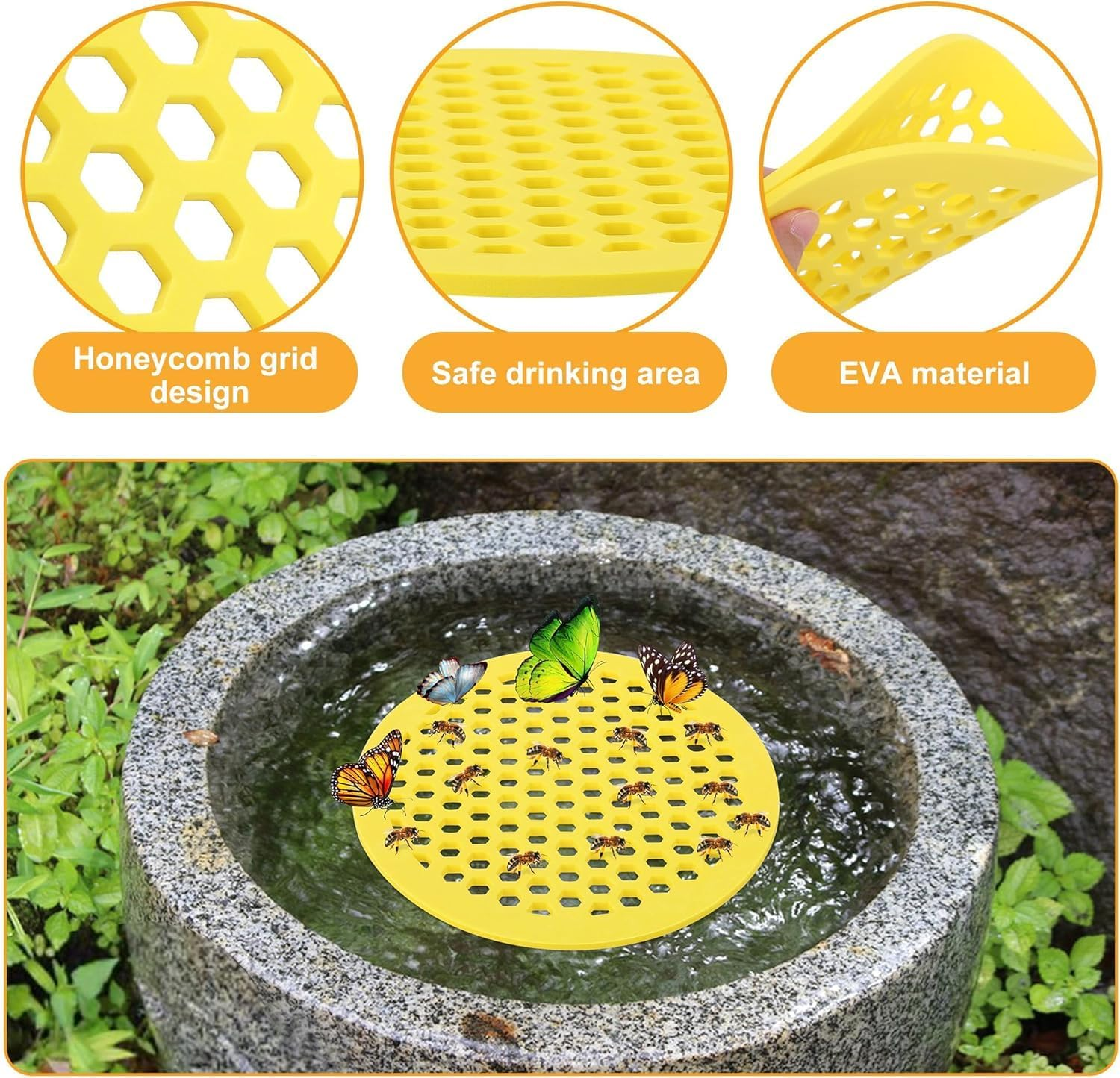 Floating Bee Island 7.87 Inch EVA Foam Floating Bee Watering Station Butterfly Waterer for Feeding, Bee Bath, Outdoor Garden Decor 4 Packs image number 3