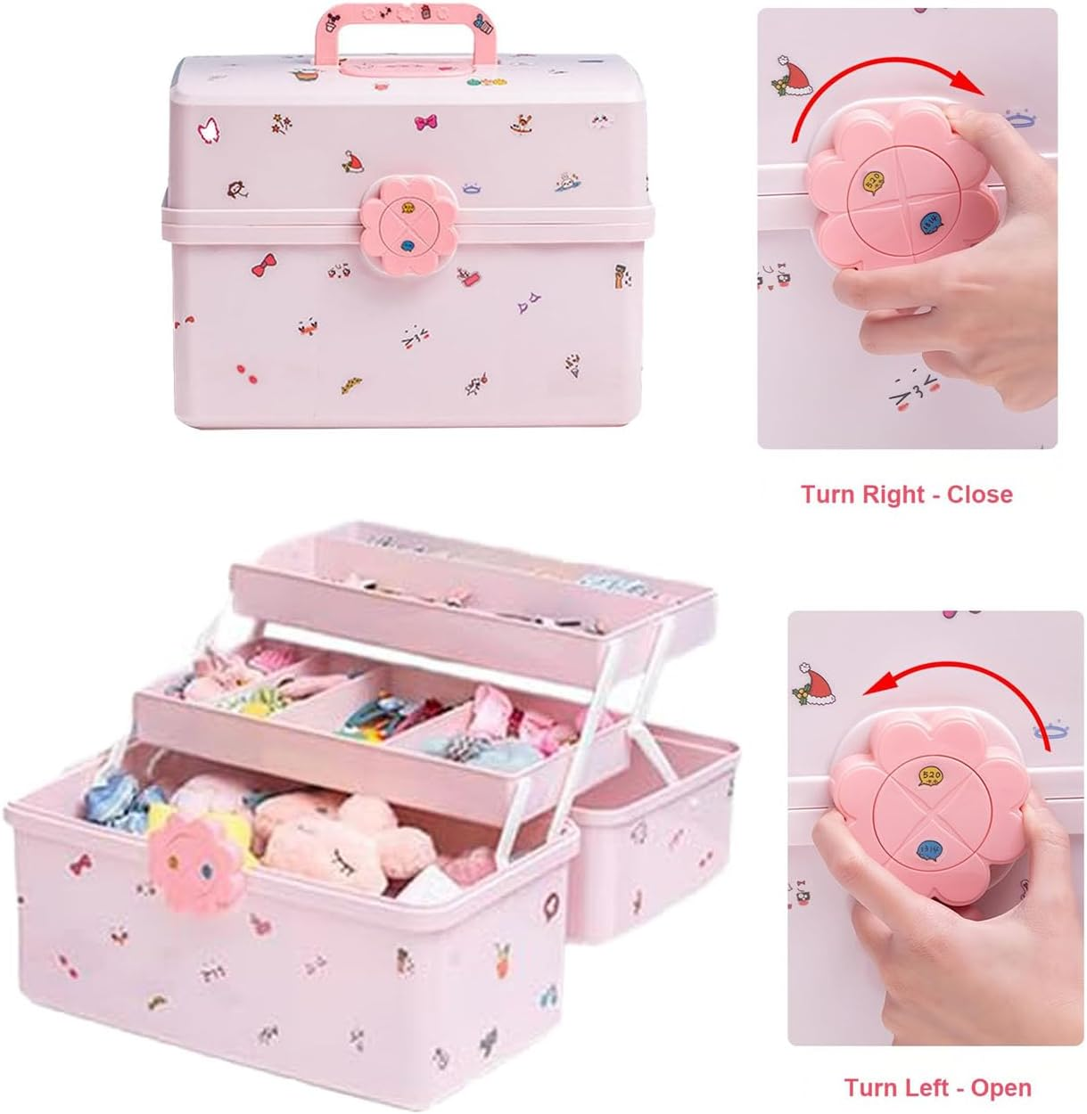 Roczential Hair Accessories Organizer for Girls Headbands, Clips, Ties Baby Girl Supplies, Lockable Three-Layer Folding Craft Organizers and Storage Plastic Jewelry Box (34 * 19Cm) image number 4