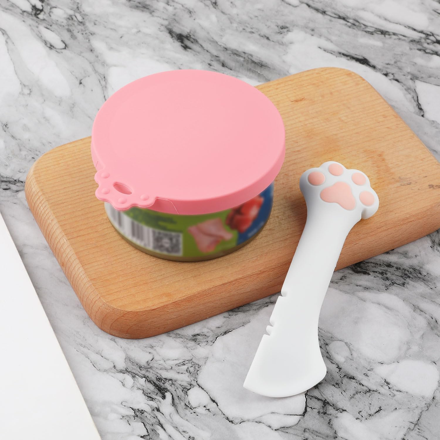 Lasuroa 4Pcs Dog Cat Food Spoon & Lid Set, Silicone Can Opener Tool with Stainless Steel Wet Food Scoop and Can Covers, Pet Foods Storage & Feeding Accessories for Cats and Dogs (Pink, White, Black) image number 4