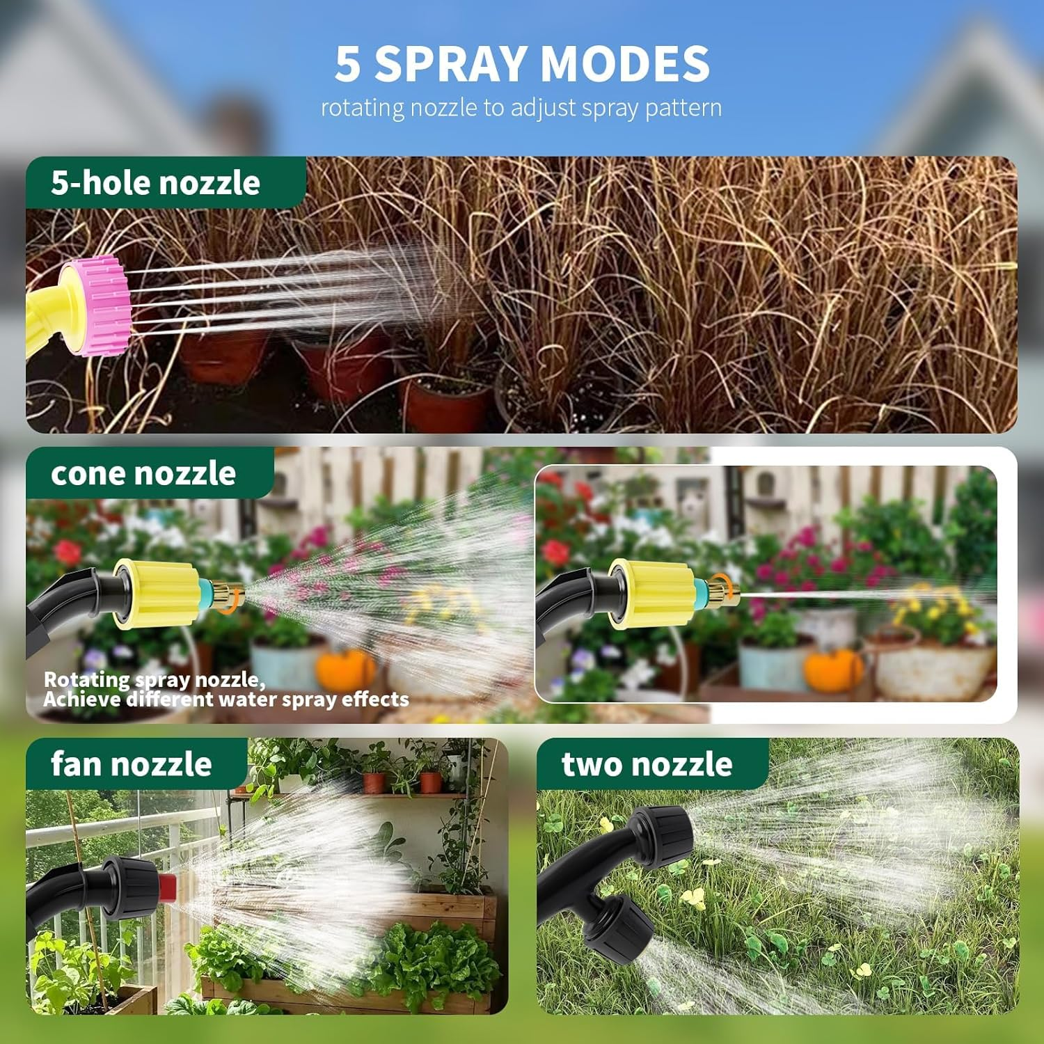 2.1 Gallon/8L Backpack Sprayer, Electric Garden Sprayer, 3 Mist Nozzles, Retractable Wand, Adjustable Shoulder Strap,Weed Sprayers in Lawn & Garden (Green) image number 3