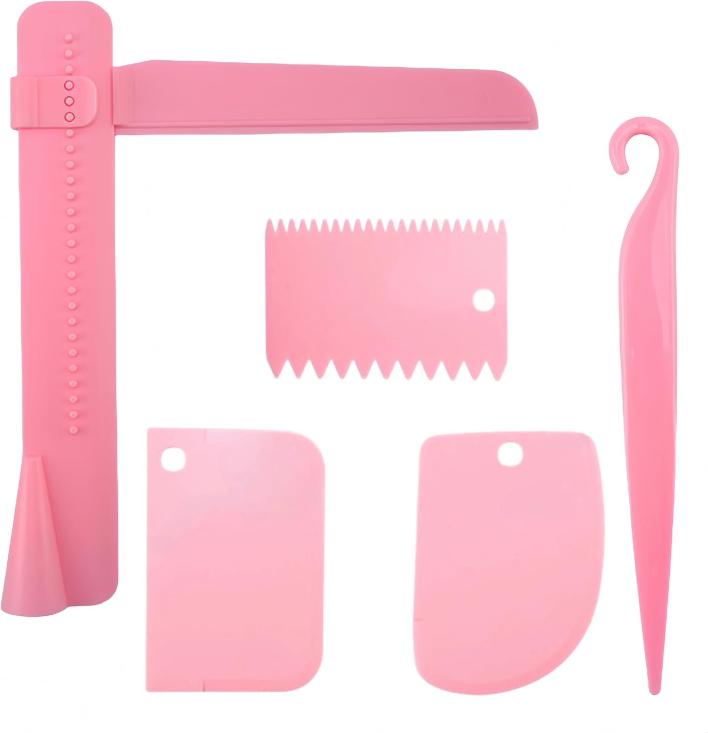 5 Pcs Fondant Cake Scraper,Adjustable Cream Smoother,Smoother Bakeware Gadget,Edge Smoothing Decorating Tools,For Buttercream,Mousse,Cheese, Fondant Cake Decorating (Pink) image number 3