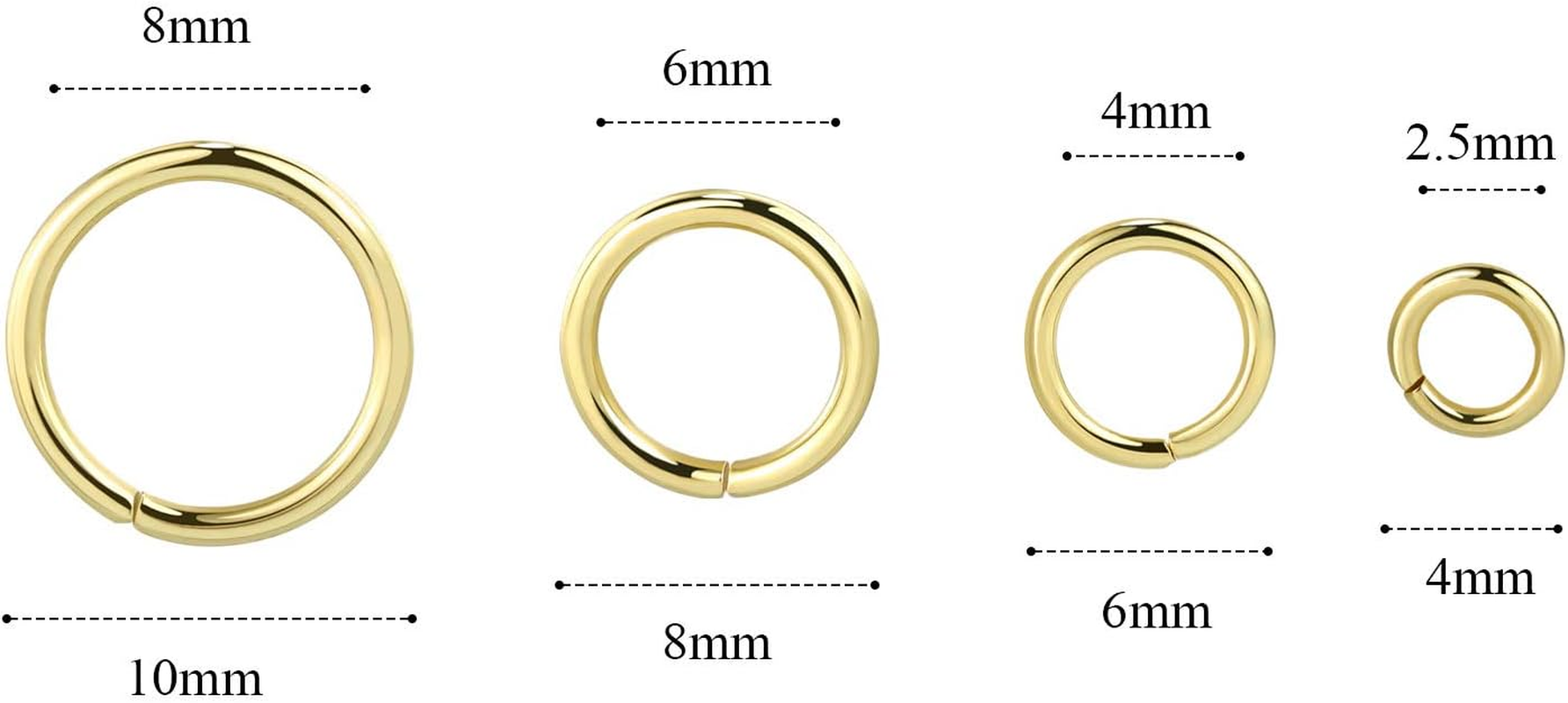Alexcraft 14K Gold Plated Jump Rings 900PCS 4/6/8/10 Mm Gold Jump Rings Strong Open Ring Bulk for Necklace Bracelet Earrings Jewelry Making image number 2