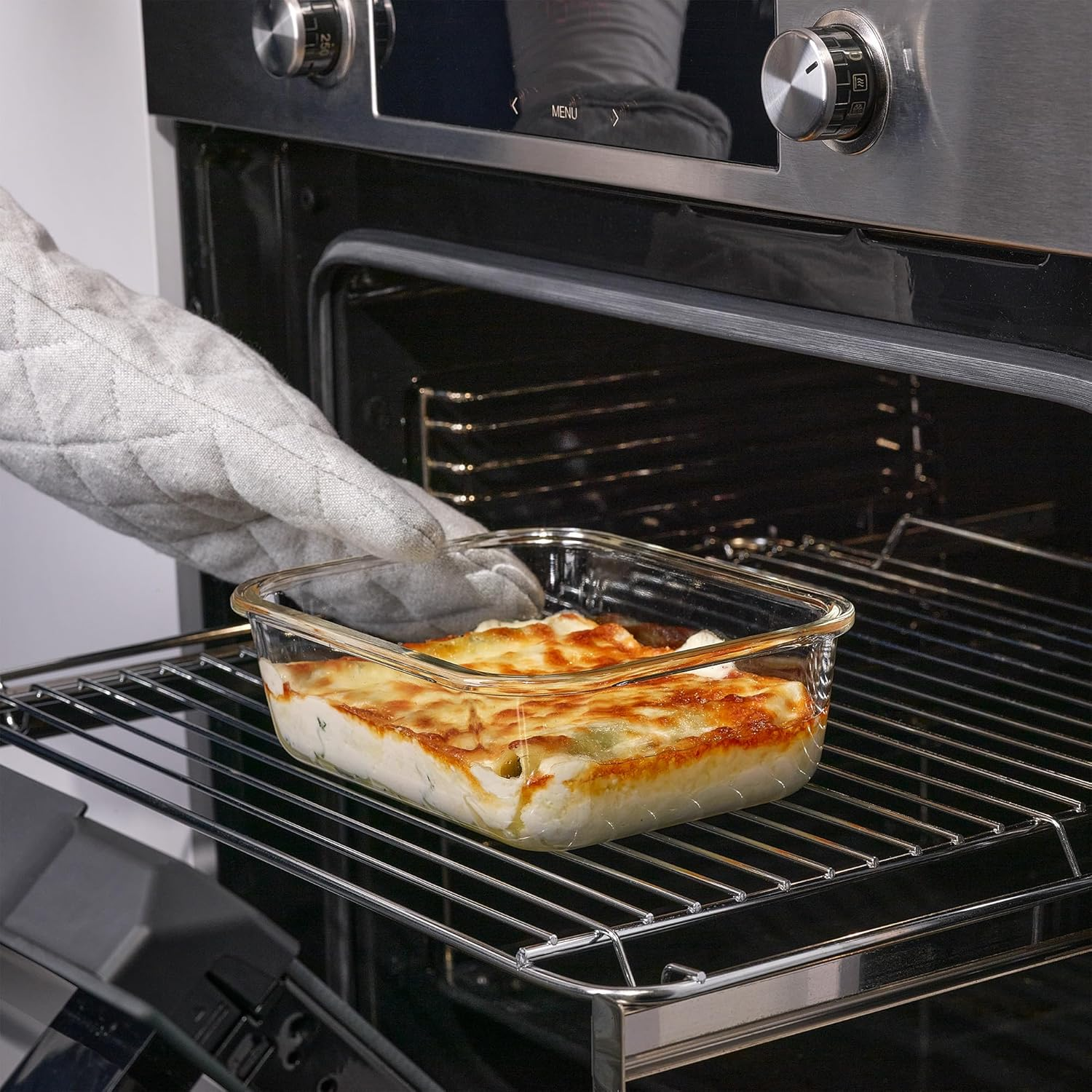 LOCK & LOCK Glass Food Storage Container Microwavable &ndash; Oven Glass &ndash; Casserole Dish Square with Lid for Oven, Microwave & Freezing, 2 Litres image number 5