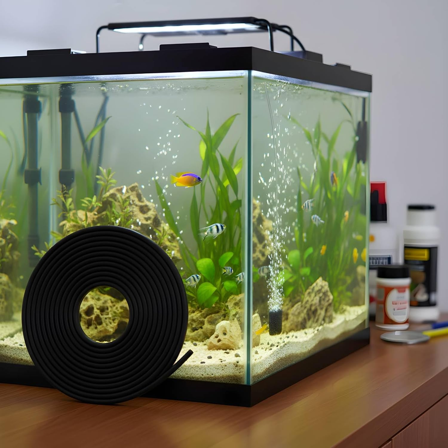 Aquarium Air Pump Tube 5M, Silicone Oxygen Hose Flexible and Durable for Fish Tank Air Pump, Black