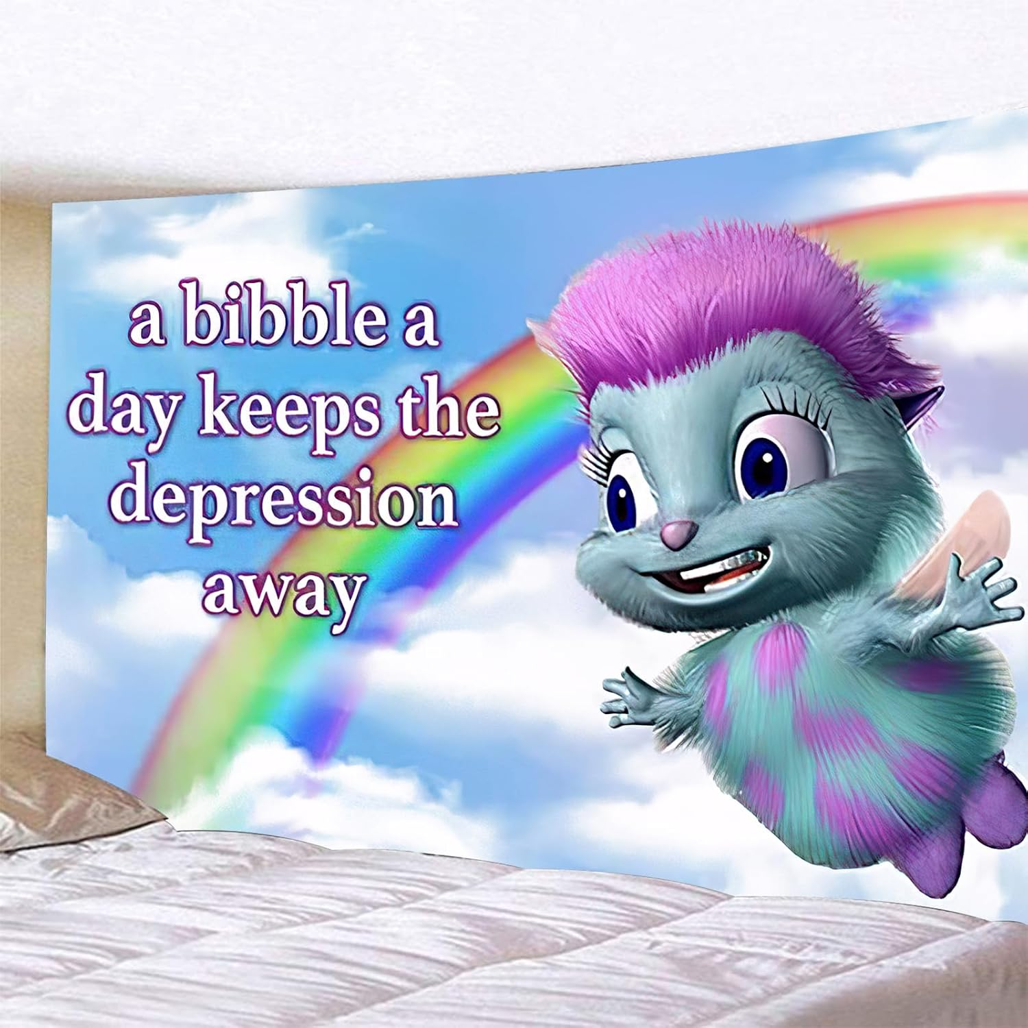 FENDROM Bibble Meme Tapestry Bibble Happiness Novelty Wall Hanging,Blanket Decorative Funny College Room Hostel Decorations Bedroom Living Room Decor image number 3