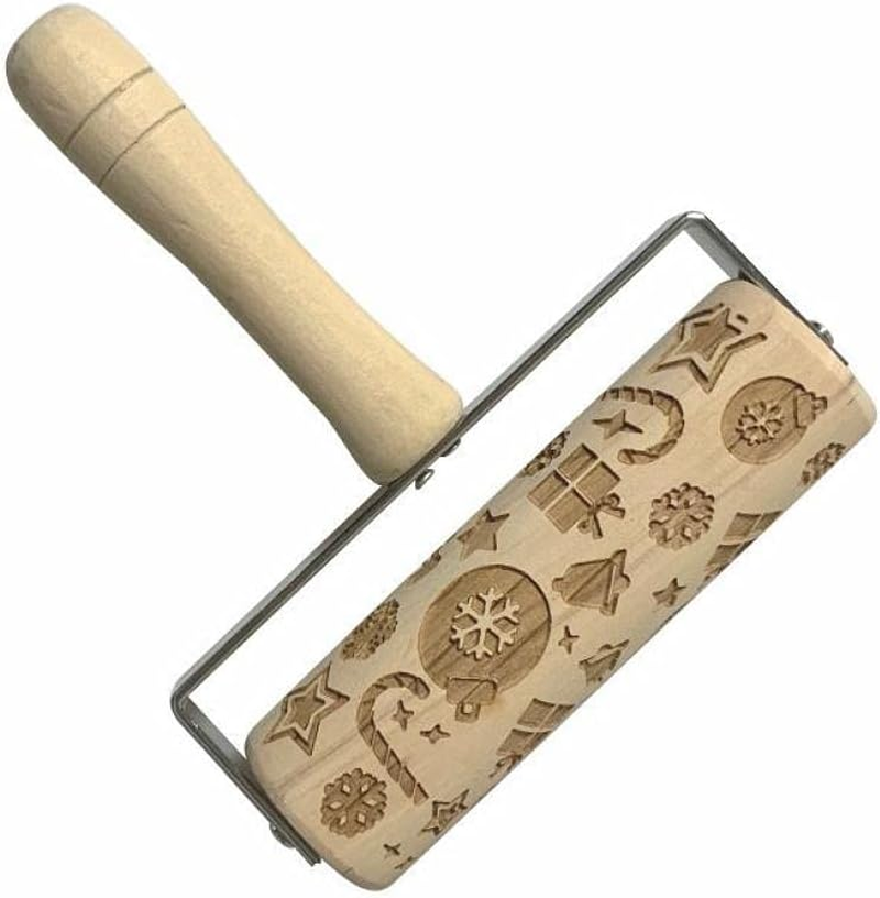 Rolling Pins Wooden Christmas Embossed Pattern Rolling Pin Kitchen Baking Tools