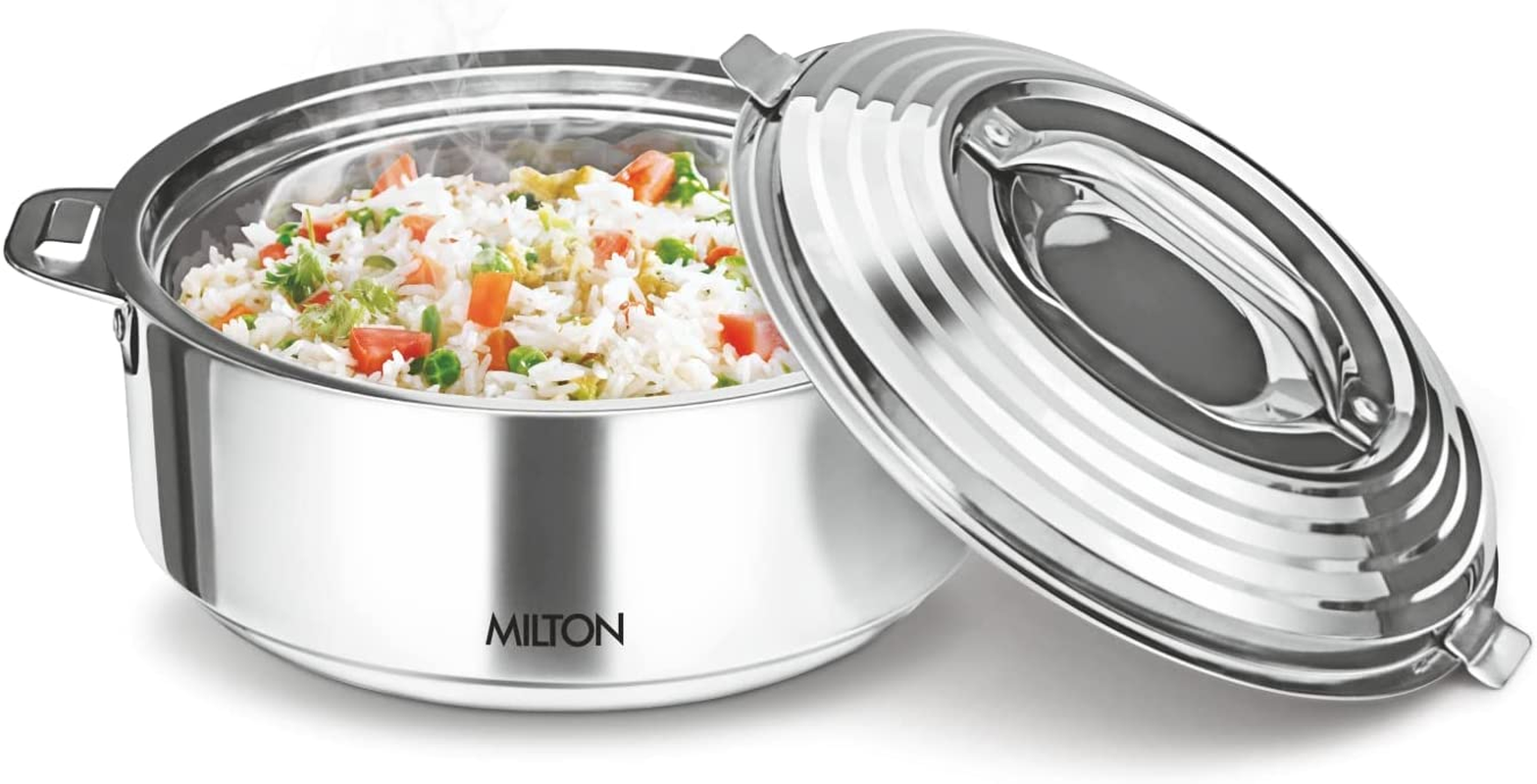 Milton Casserole for Hot Food, Insulated Stainless Steel Hot Pot with Lid, 84 Oz (2500 Ml) 2.6 Qt, Serving Box (Bowl, Dish) for Food and Roti Galaxia 2500 Food Warmer Cooler, Silver