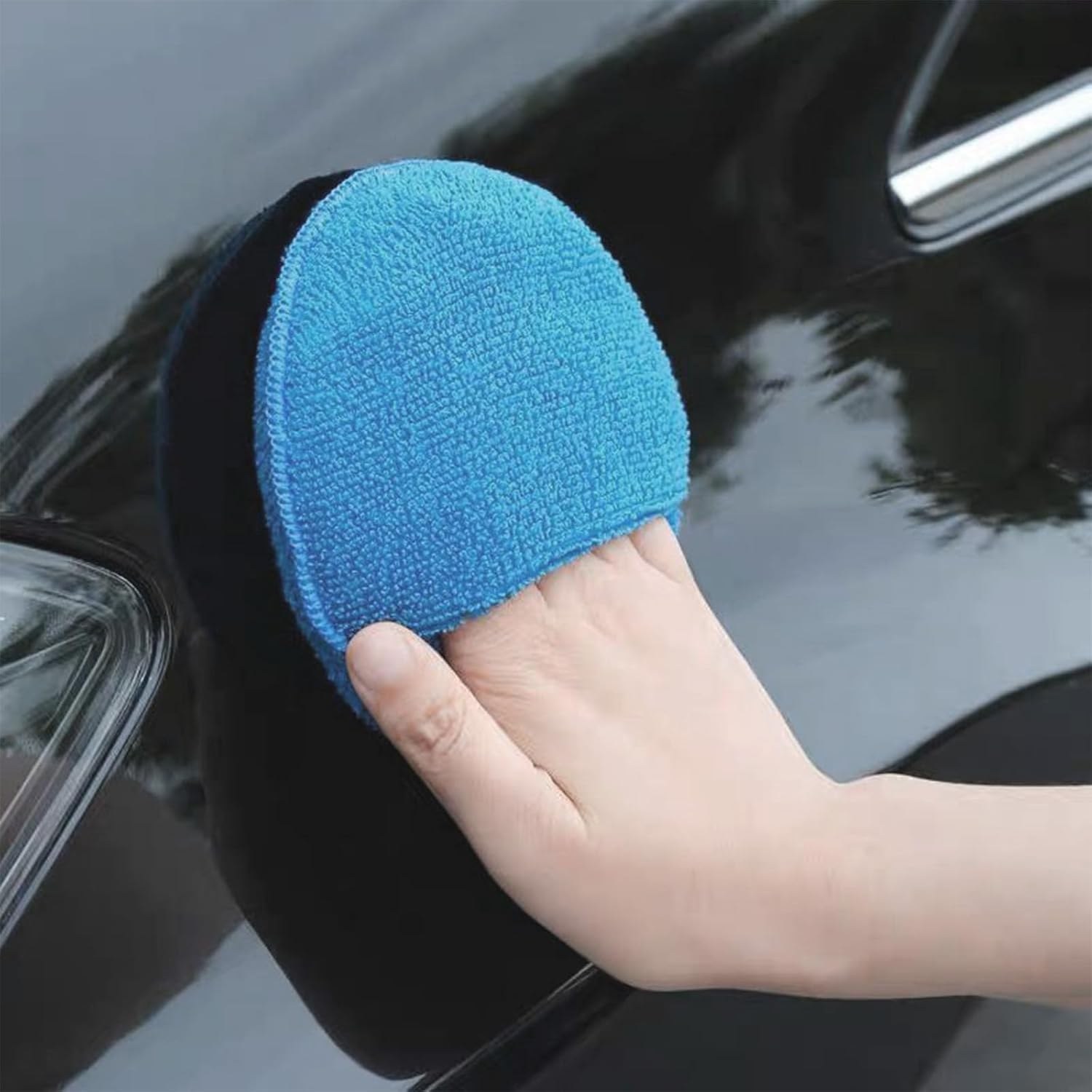 Microfiber Wax Applicator Pads with Finger Pocket, Ultra Soft Foam Sponge for Car Waxing, Buffing, Polishing & Cleaning, Blue，5 Inch, 10 Pack