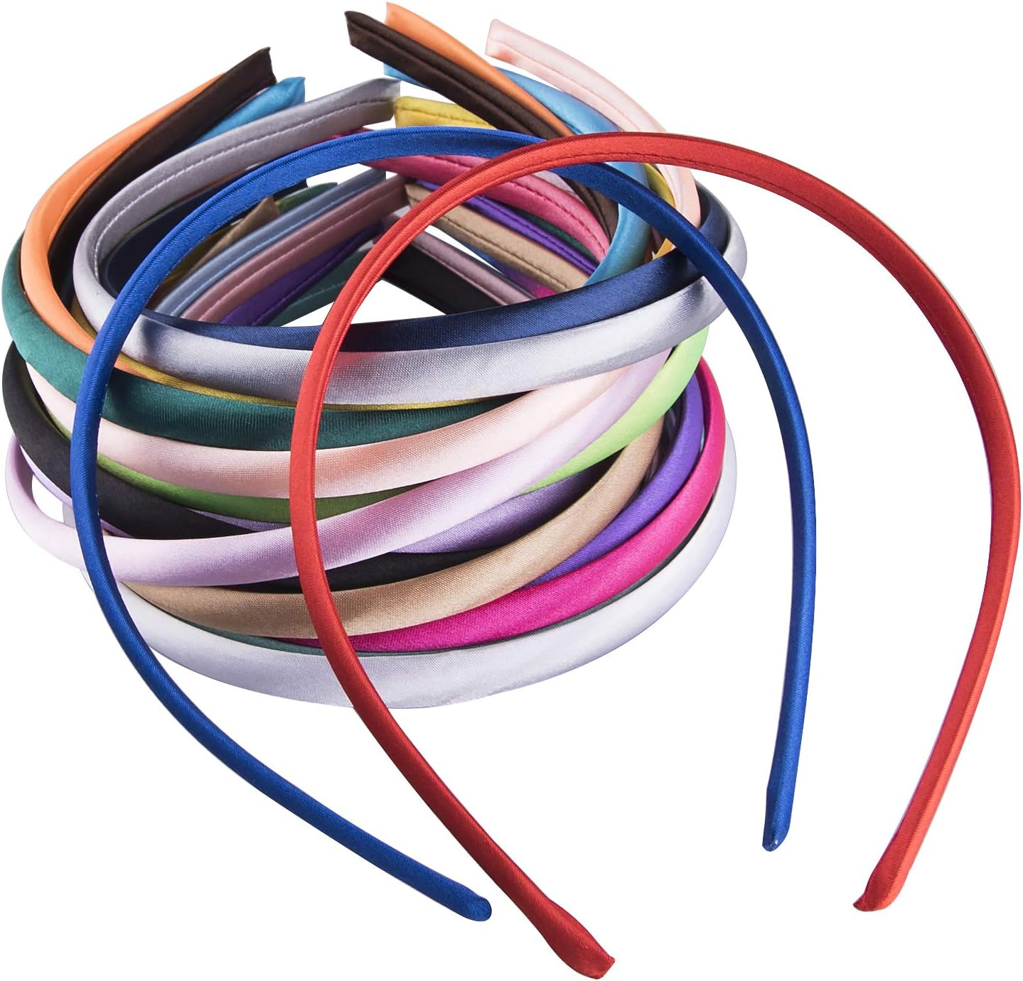 Duufin 50 Pieces Satin Headbands 1 Centimeter Ribbon Headband Non-Slip Colorful DIY Headbands for Women and Girls, 25 Colors image number 1