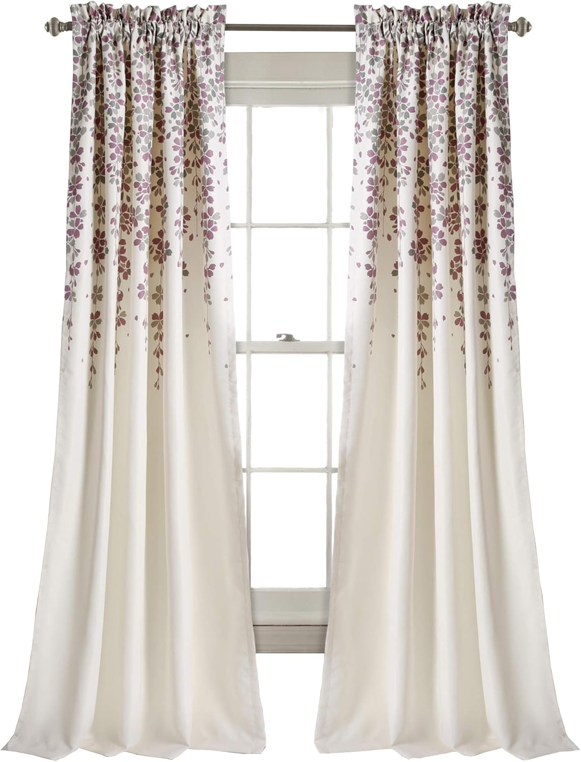 Lush Decor 16T000558 Weeping Flowers Room Darkening Window Panel Curtain Set, 84 Inch X 52 Inch, Yellow/Gray