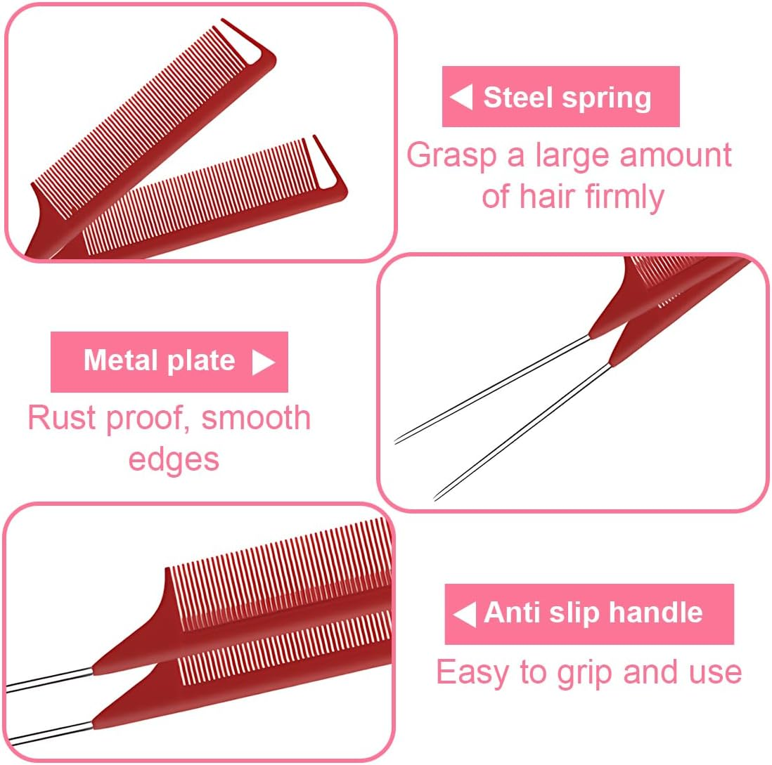 YOCDNOV Pack of 6 Pointed Handle Combs, Heat Resistant and Antistatic Hair Comb Made of Carbon Fibre, Comb with Handle for Hair Styling Salon, for Hair Dyeing (6 Colours) image number 5