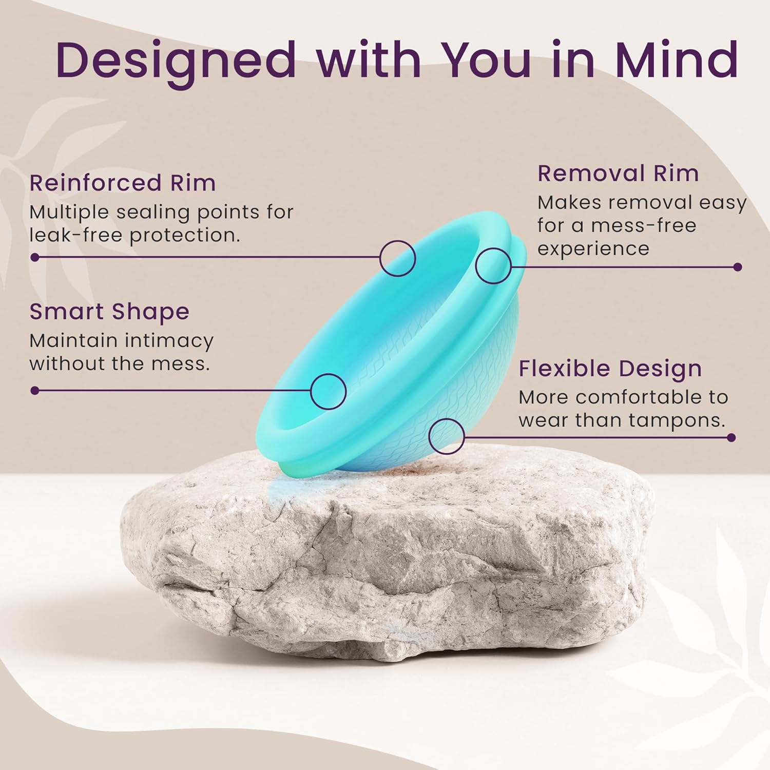 Ecoblossom Reusable Menstrual Disc - Large Menstrual Cup - Soft Period Disc for Women Designed with Flexible, Medical-Grade Silicone Period Cup (Large, Cyan) image number 2