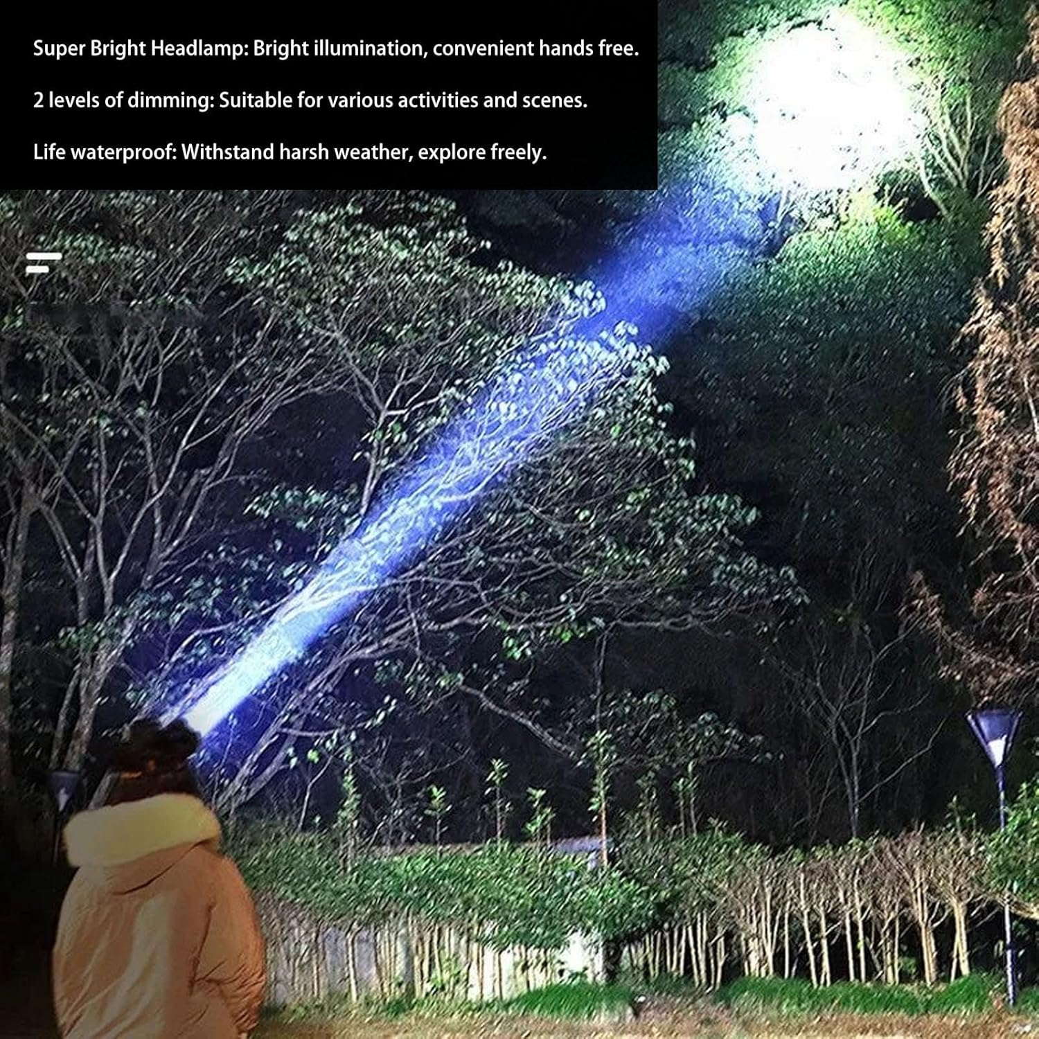 Rechargeable Headlamp, 90000LM Super Bright High Power LED Headlamp Headlight Spotlight Waterproof Flashlight for Outdoor Running Hiking Camping Gear, Headband Lamp image number 2