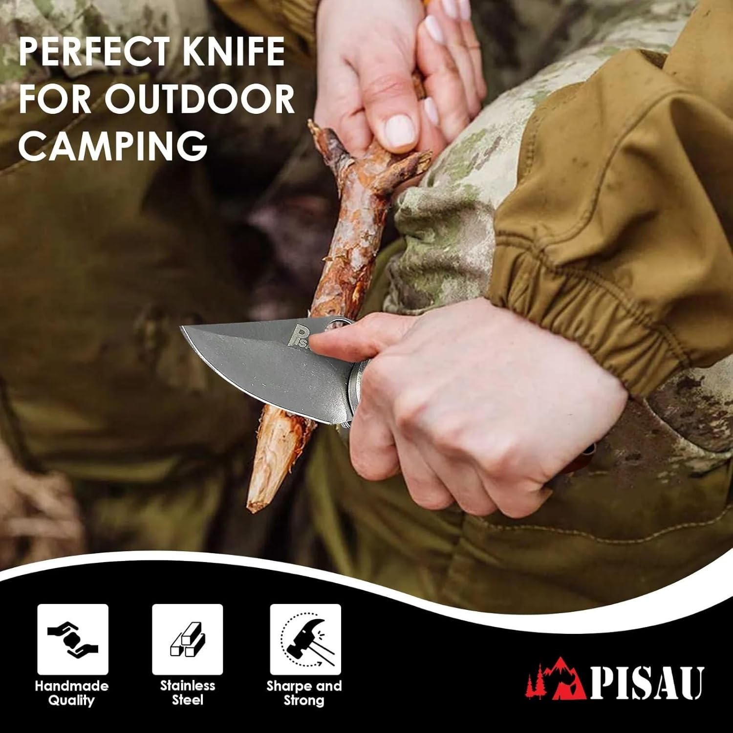 PISAU Stainless Steel Camping Folding Knife with Sheath image number 4