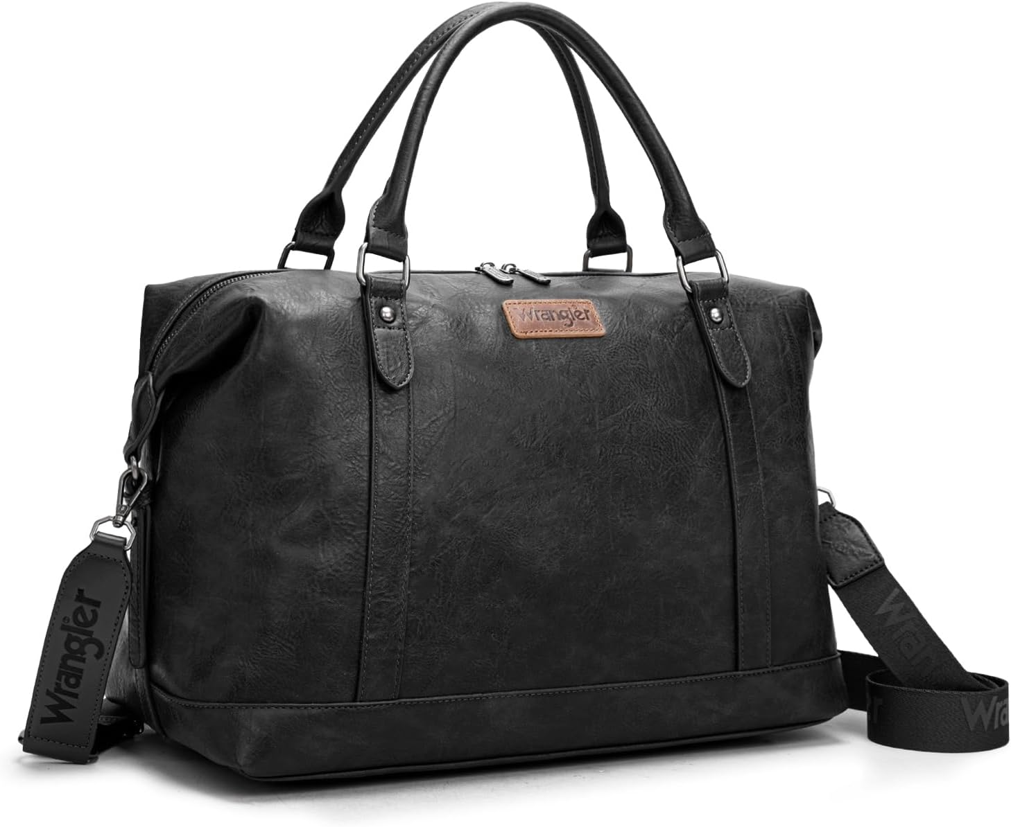 Wrangler Duffle Bag for Travel Large Weekender Bags for Women Waterproof Carry on Overnight Bag, Black, Large, Minimalist