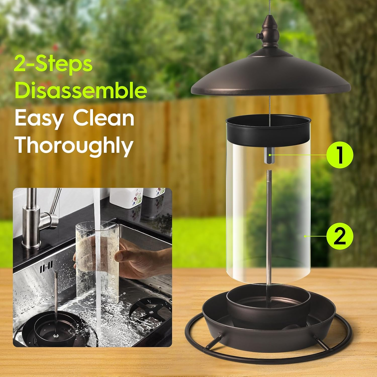 Metal Roof Bird Feeder - Chew Proof for Outdoor Hanging Wild Bird Seeds. Bronze - Bronze image number 4