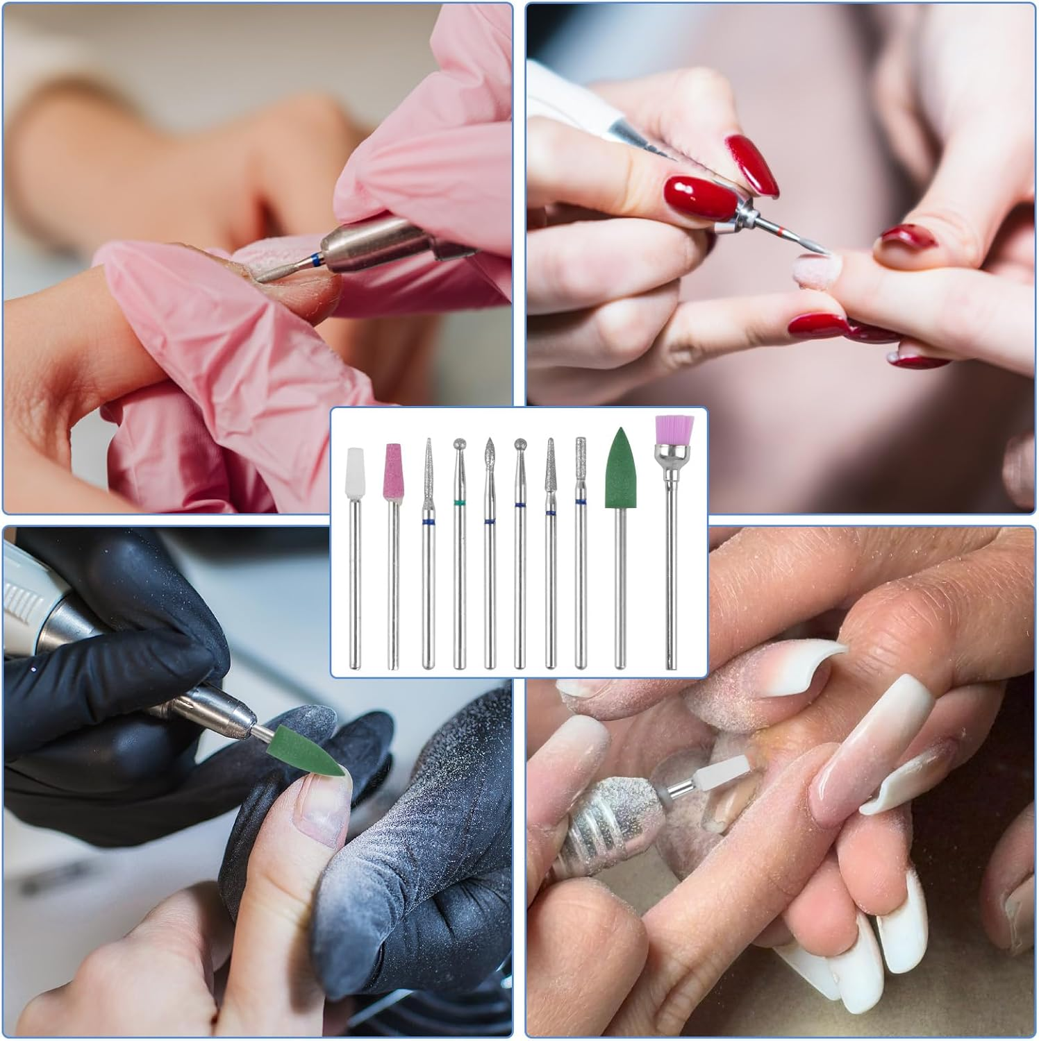 10 Pcs Nail Drill Bits Set, Tungsten Carbide Diamond Nail Drill Bits for Electric E-File Manicure Pedicure Tools, Acrylic Gel Nails Cuticle Remover Kit image number 6