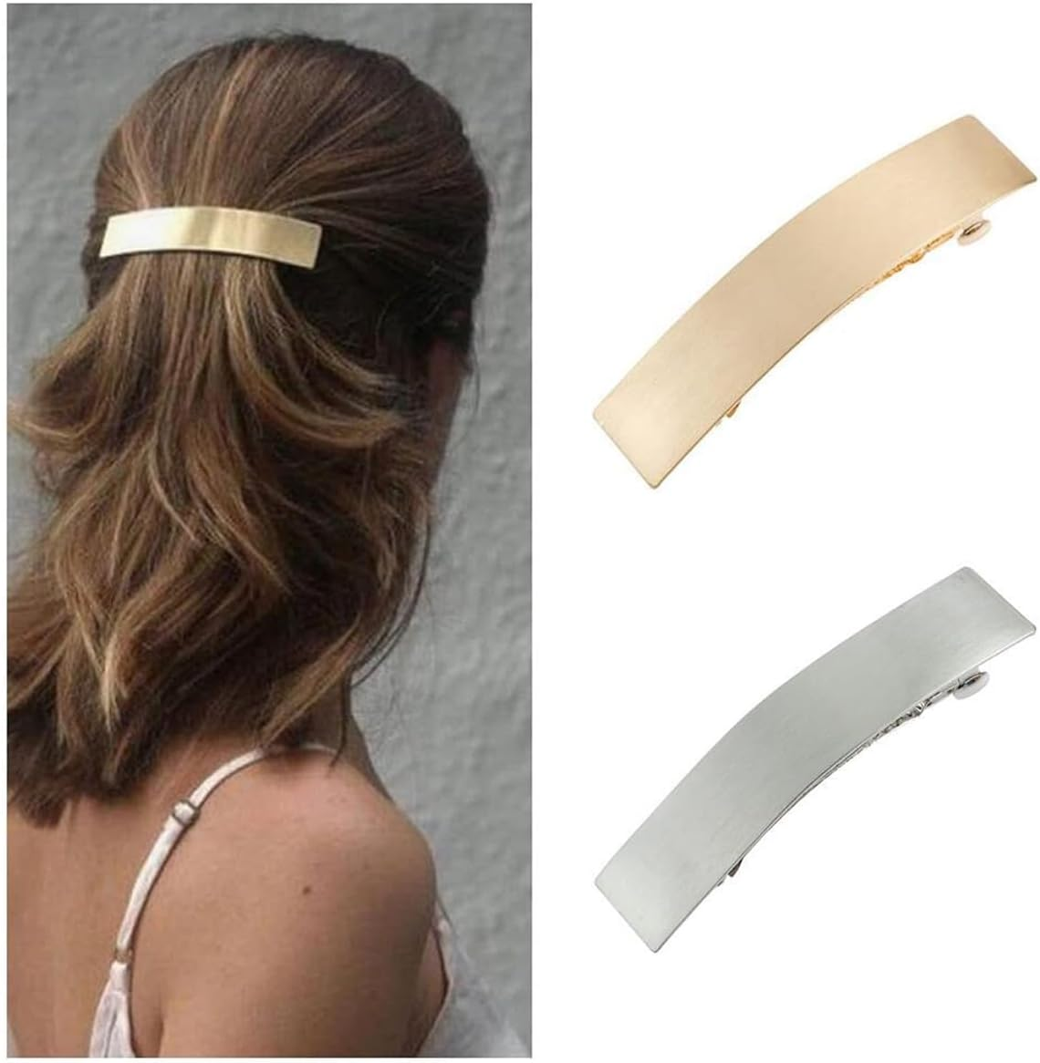 Gorise Pack of 2 Metal Hair Clips, Women'S French Clips, Minimalist Rectangular Barrette, Automatic Alloy Barrette, Decorative Hair Accessories for Women image number 2