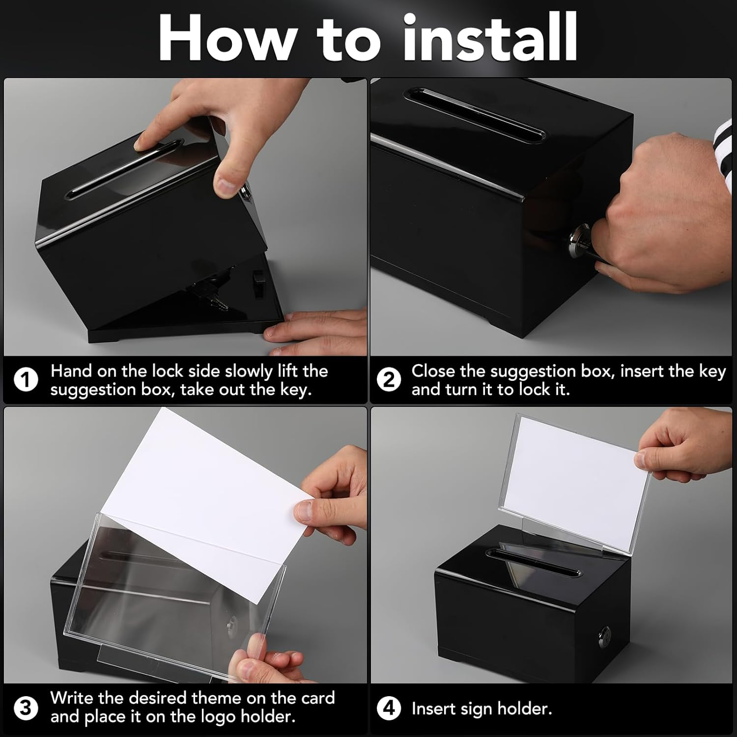 VOISEN Acrylic Donation Box with Lock, Black Tip Jar with Sign Holder, Suggestion Box for Fundraising, Donation, Bar, School Voting, 6.2X4.6X3.9 Inch - 1 image number 3