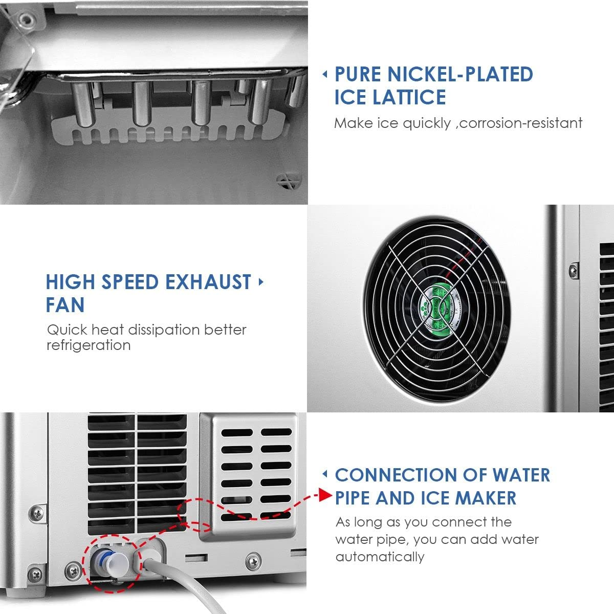 Maxkon Portable Ice Maker Countertop - 12Kg Ice in 24 Hrs, Cube Ready in 6-12 Mins, 3L Machine with Scoop, 2 Sizes of Bullet Ice, Water Dispenser for Home Commercial Fast Freezer - 12Kg image number 5