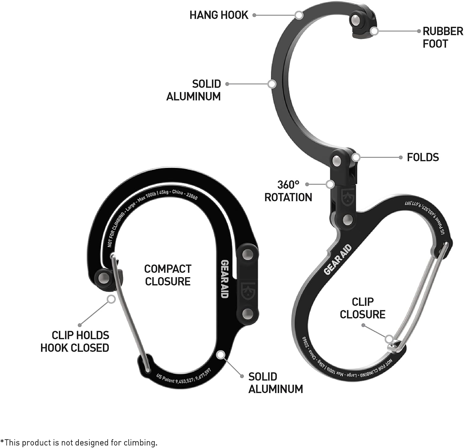 GEAR AID HEROCLIP Carabiner Gear Clip and Hook (Large) for Camping, Backpack, Organization, and Garage image number 1