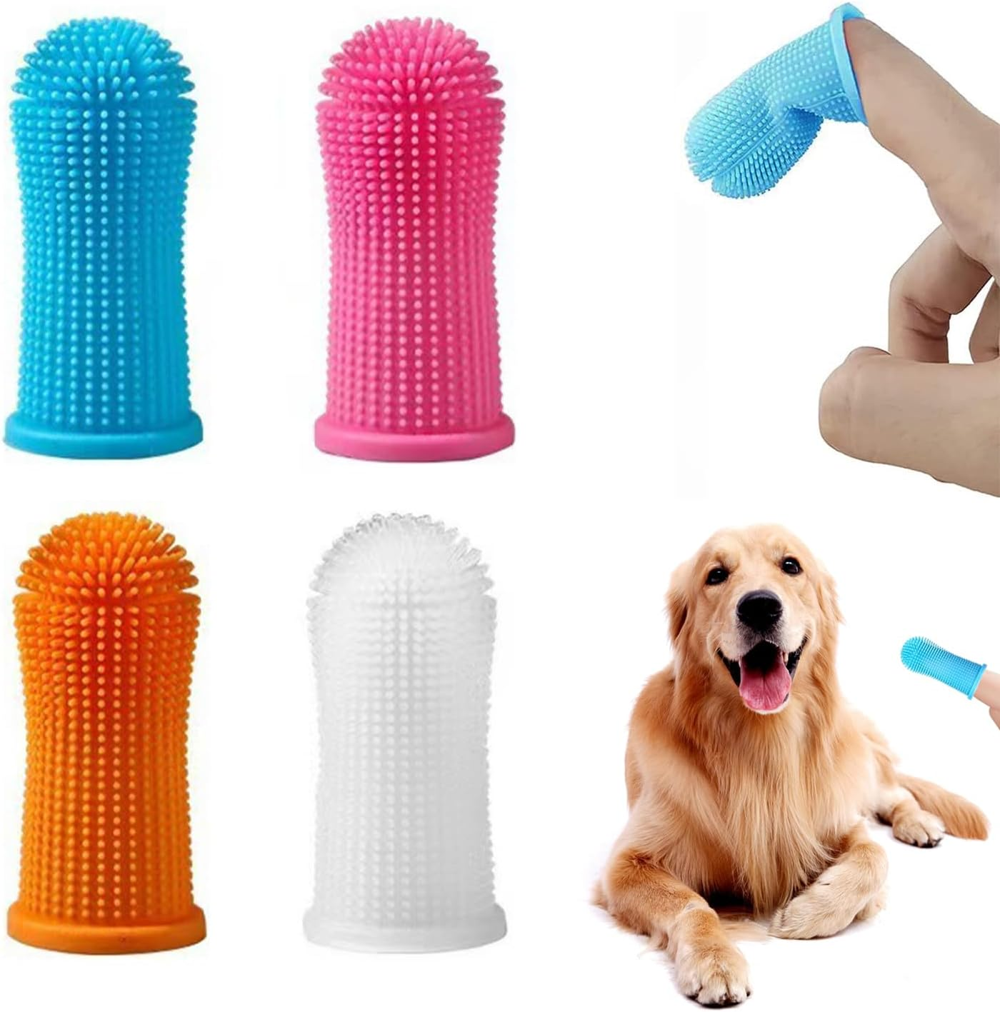 4 PCS Pet Toothbrush Kit, Taicols 360&ordm; Pet Fingerbrush, Finger Teeth Brush, Full Surround Bristles for Easy Teeth Cleaning, Dental Care Tool for Puppies, Cats and Small Pets image number 4