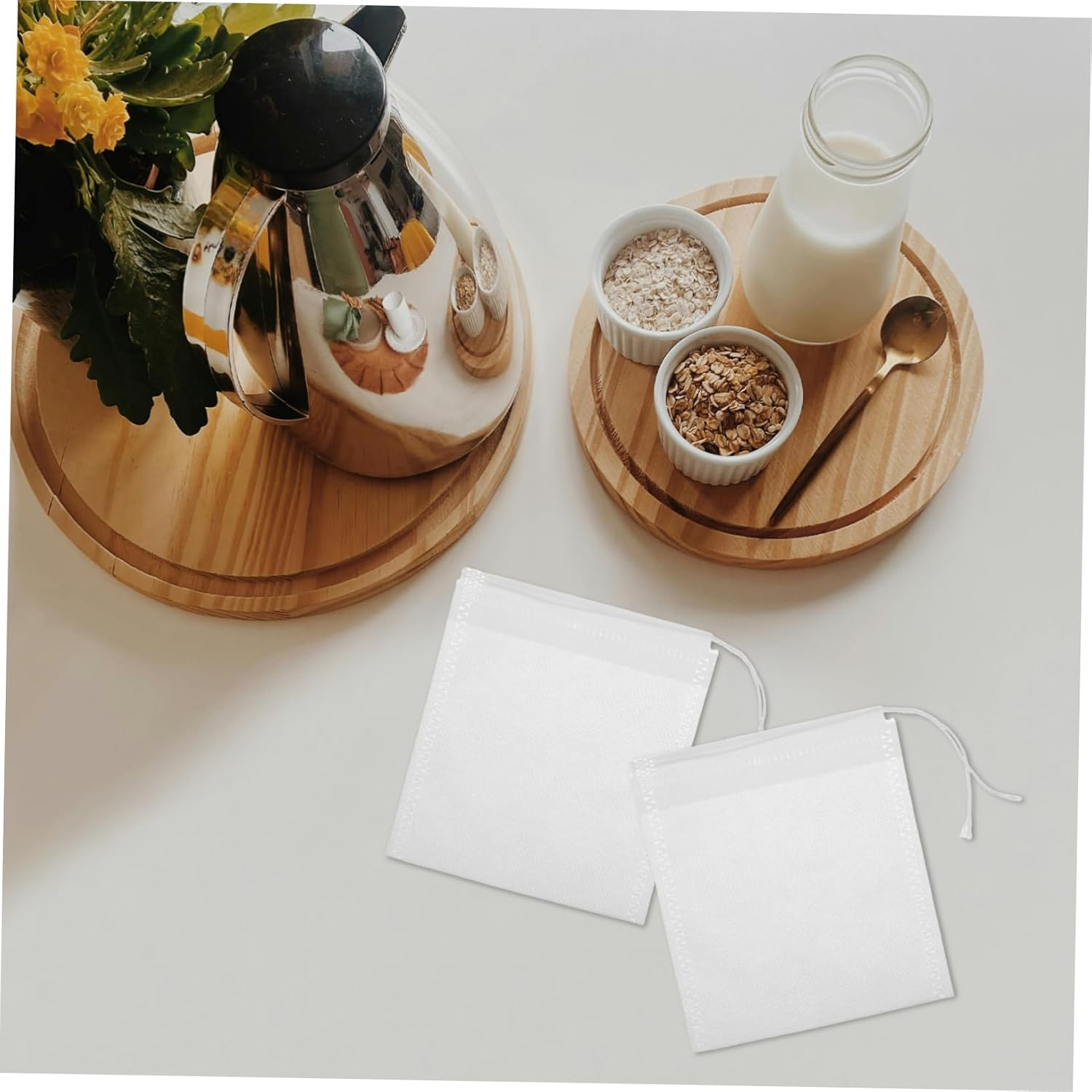 100Pcs Drawstring Tea Bags Loose Leaf Tea Strainers Paper Filter Bags for Brewing Infusers Suitable for Kitchen and Home Use 9X10Cm image number 5