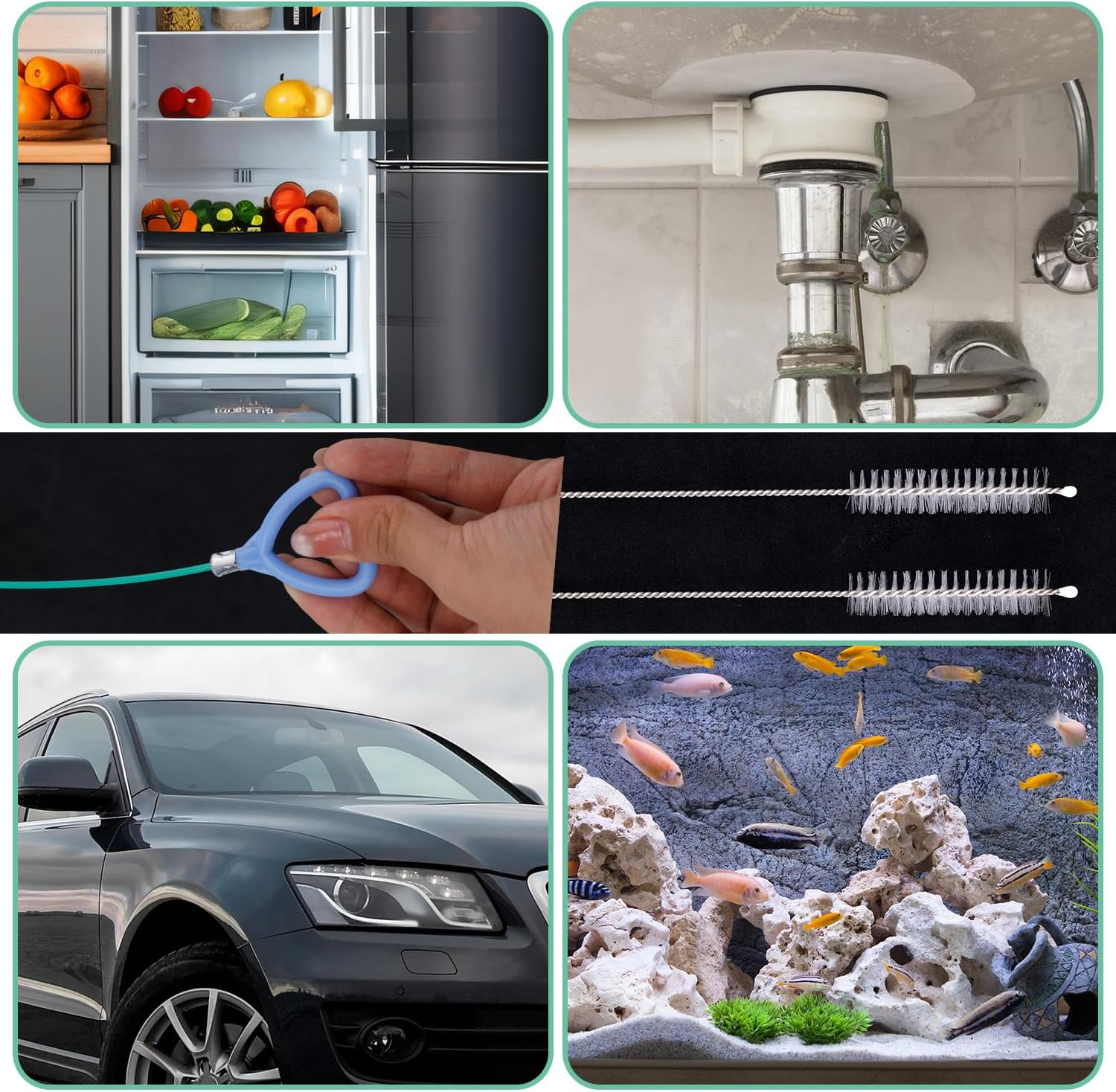 Sunroof Drain Cleaning Tool, 118In Long Wire Pipe Cleaner with 2 Straight Straight Cleaning Brushes Heart Handle Design Drain Hole Cleaner for Auto Car Sunroof Wiper image number 6