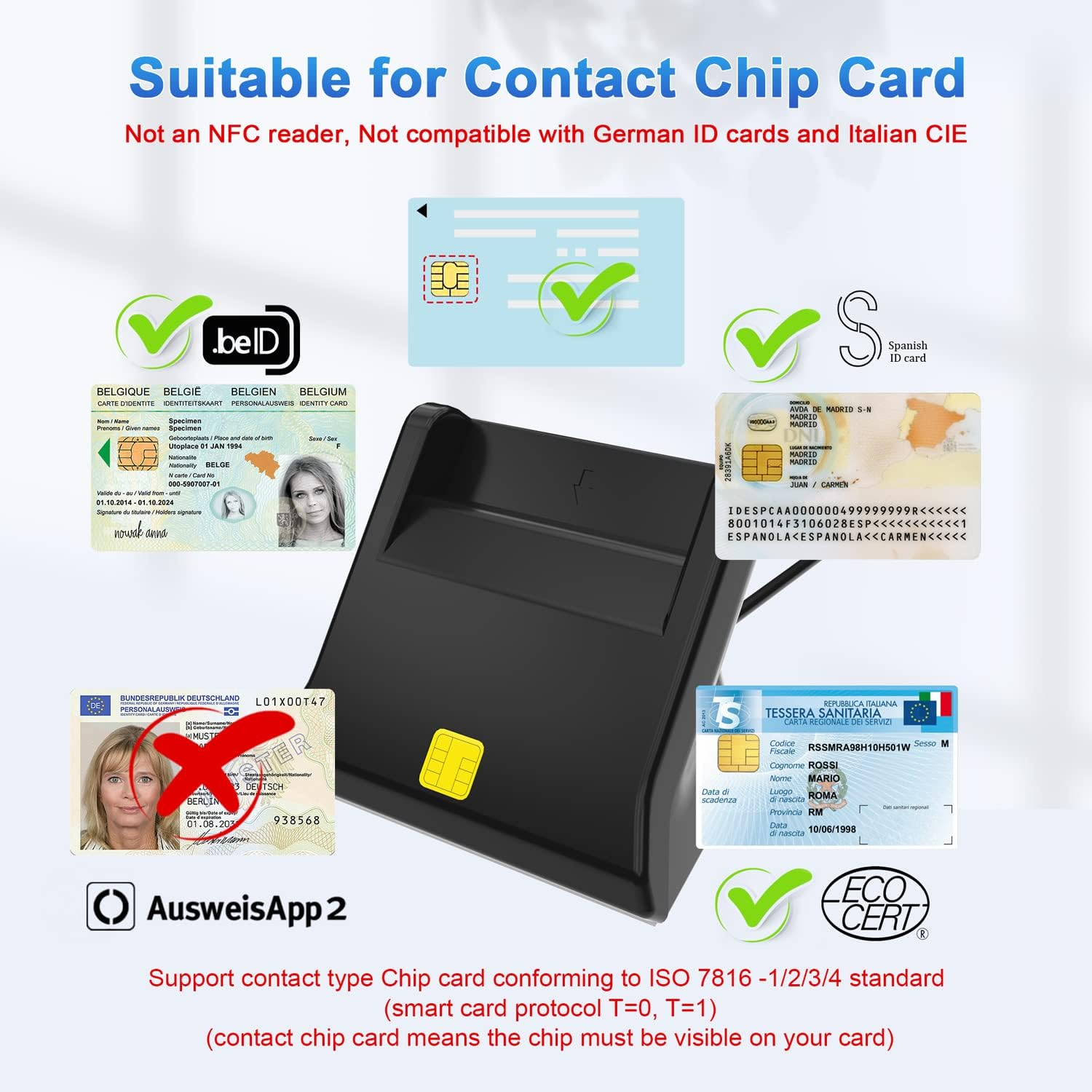 Smart Card Reader, SIM Card Reader, 2-In-1 CAC Card Reader for Common Access CAC/SIM/ID/IC Bank/Health/Insurance/E-Tax/Contact Chip Card, Compatible with PC, Laptop - Windows/Vista/7/8/11 image number 2