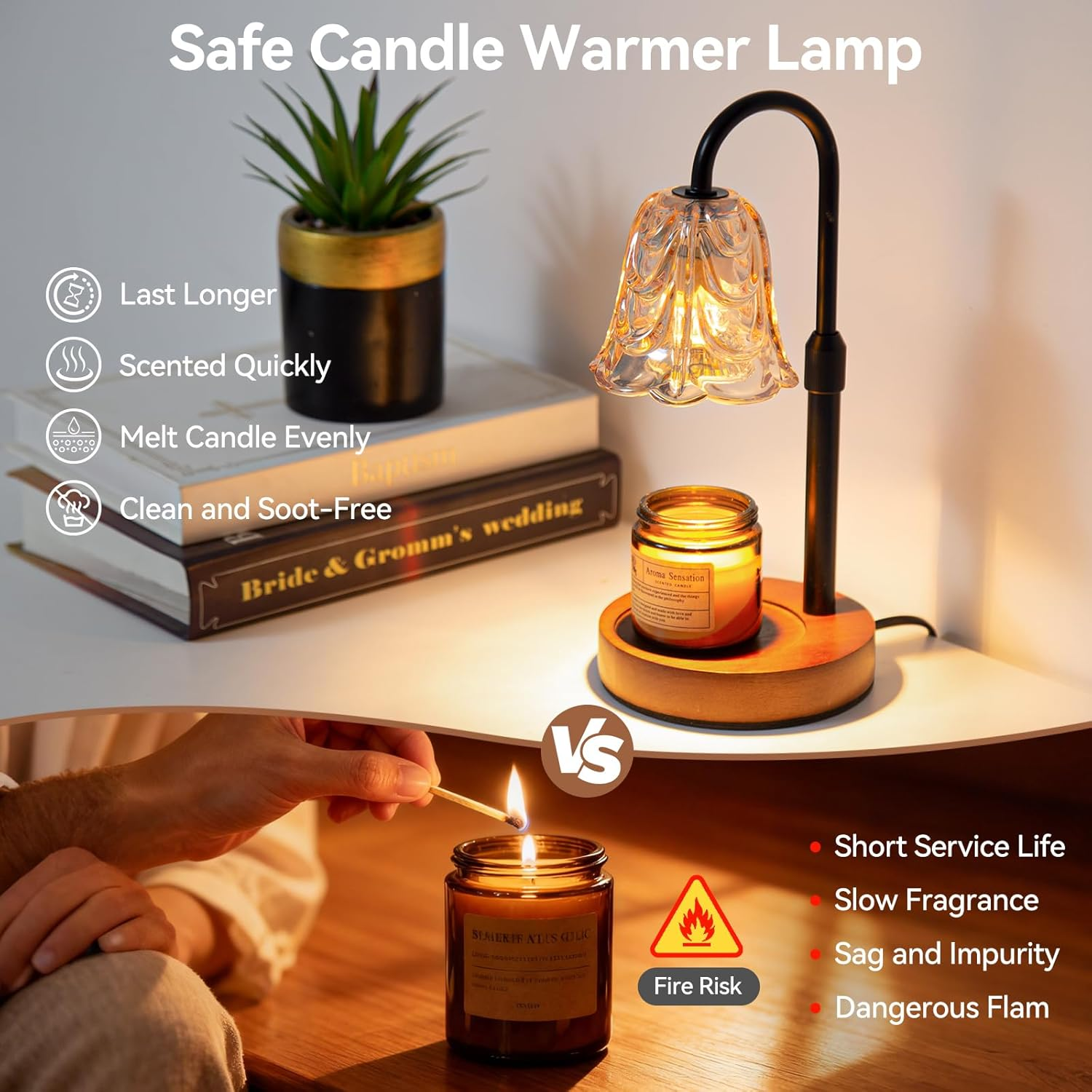 Roshin Candle Warmer Lamp Timer & Dimmable Electric Candle Warmer for Scented Jar Candles, Elegant Home Decor Candle Lamp for Bedroom, Living Room, Gift image number 3
