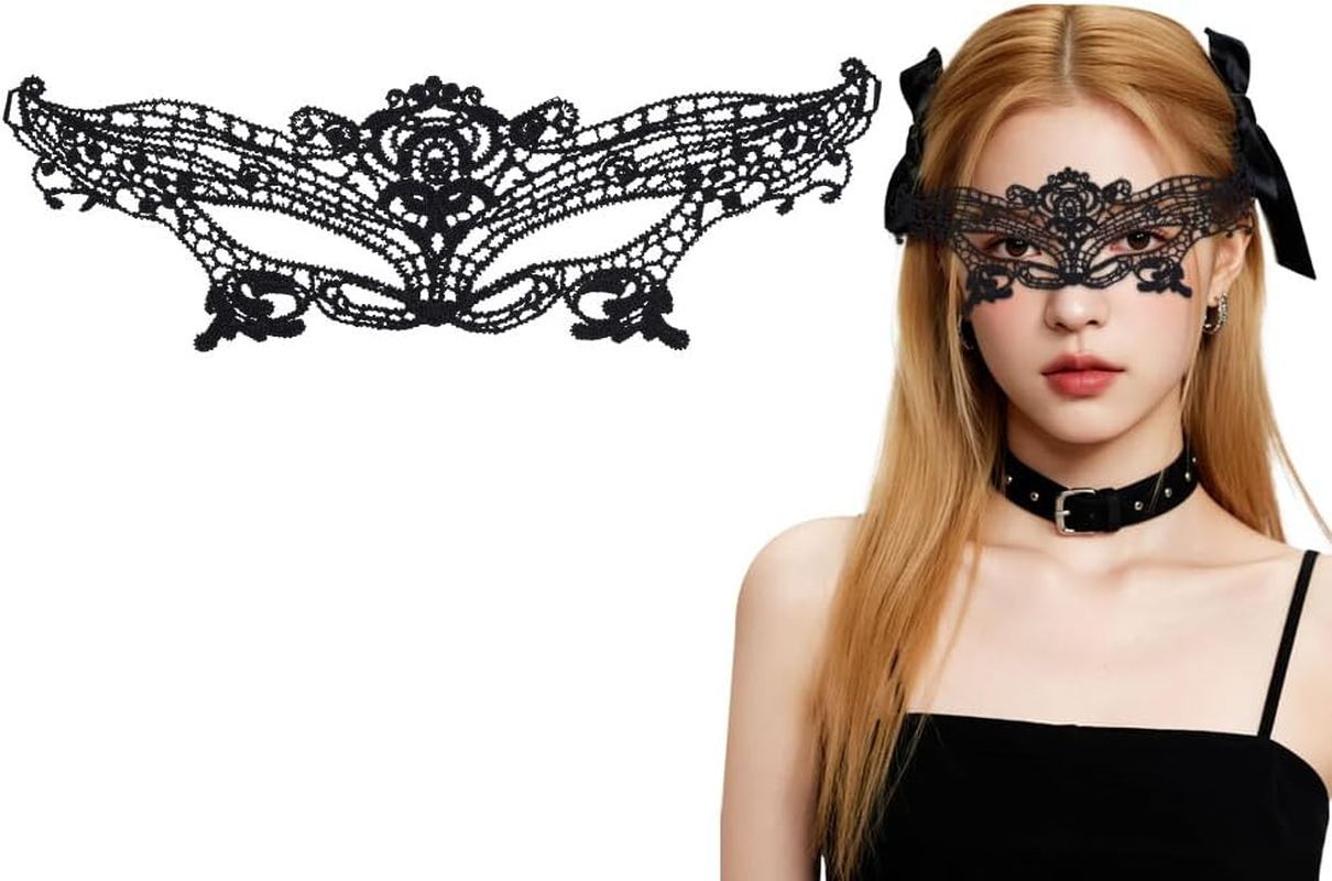 Black Lace Face Masks for Women Masquerade Party Decoration Gothic Masquerade Mask for Couple Girlfriend Wife Halloween Cosplay Costumes Accessories