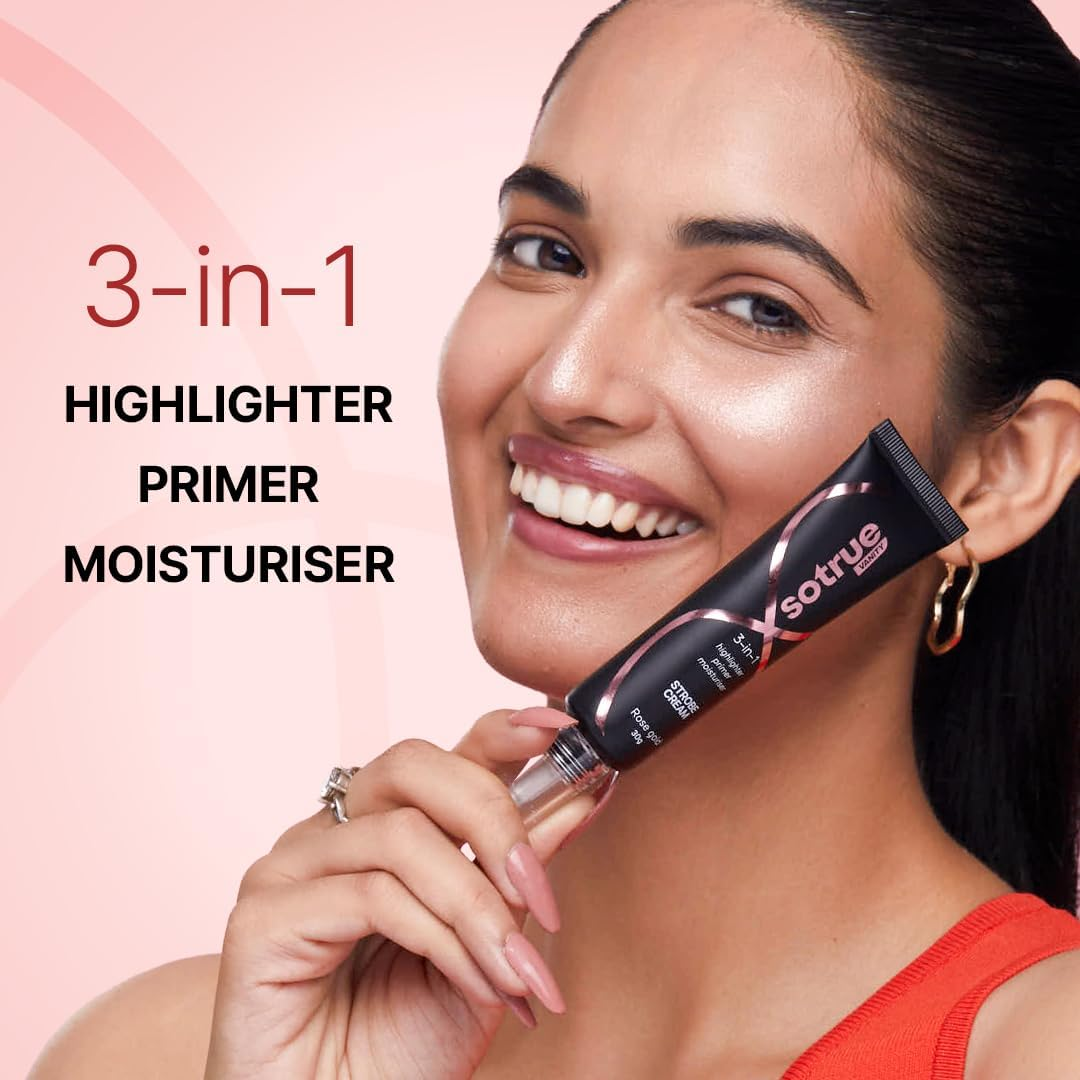 Sotrue Strobe Cream Rose Gold for Face Radiance, Multipurpose Strobe Cream, Dewy Glazed Instant Glow, Highlighter for Face, Boosts Hydration - for All Skin Types