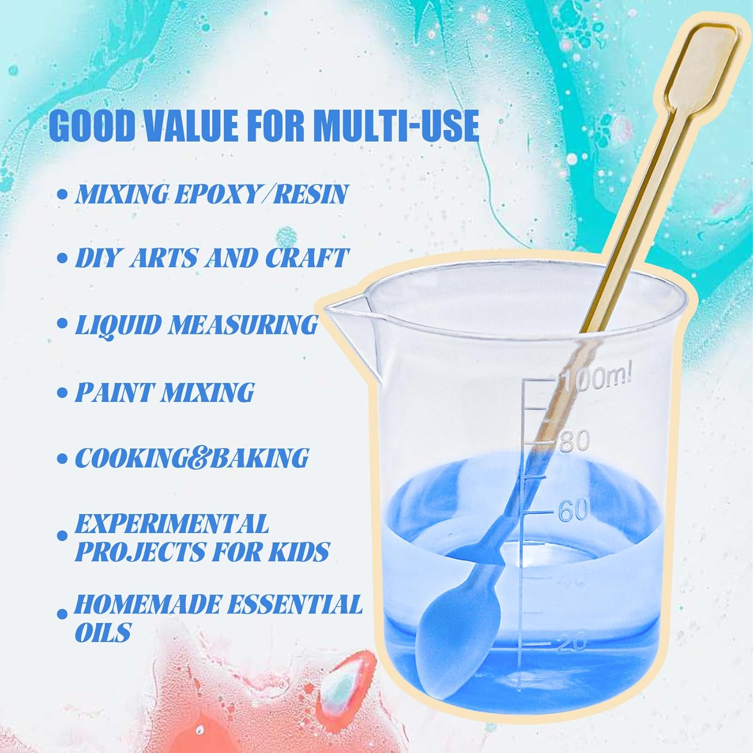 23 Pcs Measuring Cups, 100Ml Epoxy Mixing Cups, Plastic Measuring Cup with 30 Pcs Paint Stir Sticks, Liquid Measuring Cups, Graduated Panting Mixing Cups for Mixing Painting, Pigments, Stain, Resin image number 5