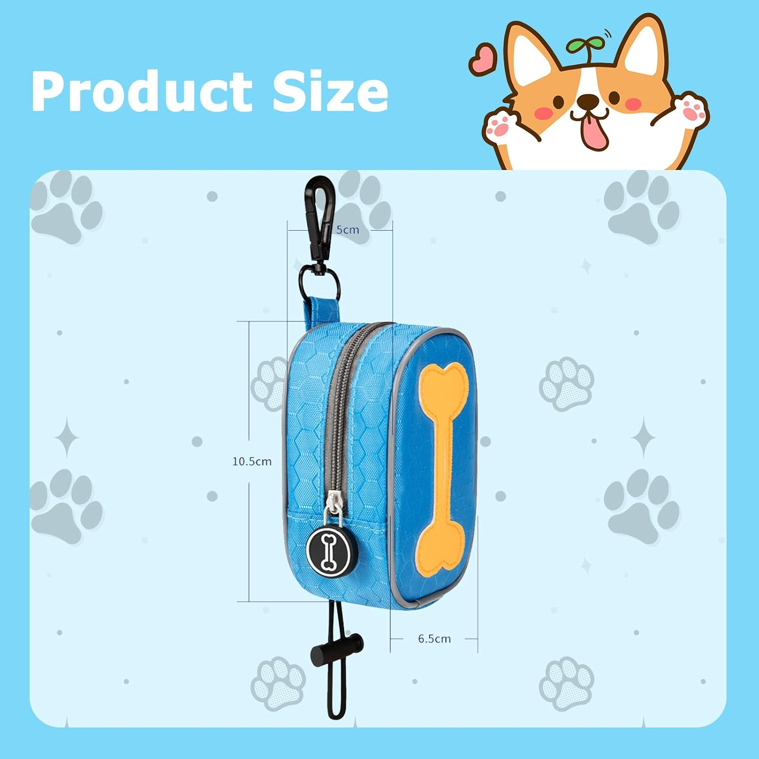 Dog Poop Bag Holder, Zipper Poop Bag with Cute Bone Pattern, Durable Washable Cloth Poop Bag Dispenser | Portable Dog Poo Bags Holder Leash for Walking, Travel & Biking image number 3