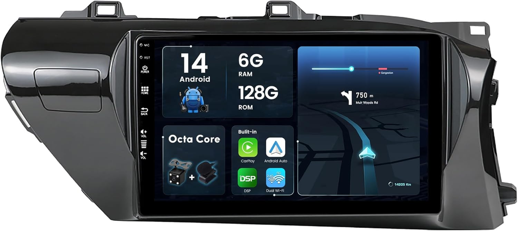 BXLIYER - [6G+128G] - Android 14 IPS Car Stereo for Toyota Hilux (2015-2023) - Wireless Carplay/Android Auto - Camera & MIC - 10.1 Inch 2 Din - DSP Steering Wheel Dual Band Wifi DAB Fast-Boot 360-CAM image number 5