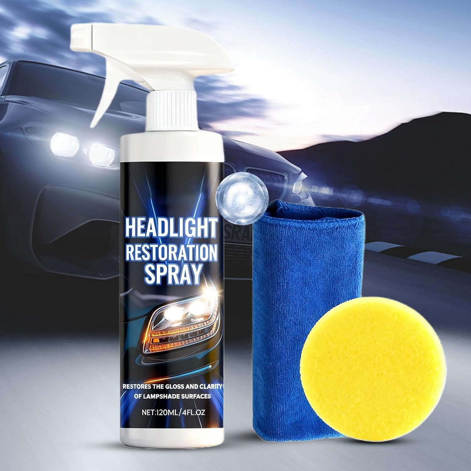 Headlight Restorer,120Ml Long-Lasting with Towel and Sponge Coating | Polishing Headlight Coating - for Maintenance Garage Clarity Truck Motorcycle Lamps Exterior Automotive image number 2