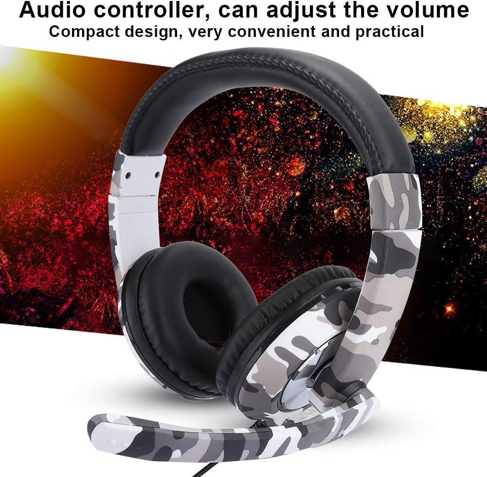 PC Gaming Headphone,3.5Mm Plug Ergonomic Head-Mounted Headset Noise Isolation Gaming Earphone for PS4, PC, Etc - White Camouflage image number 3