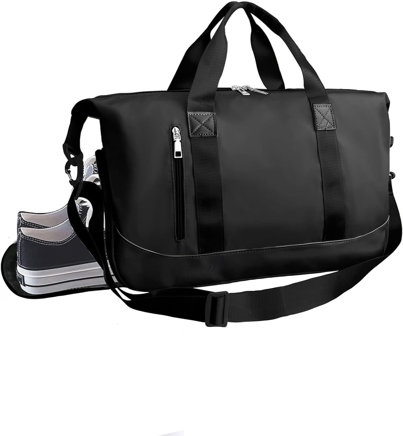 Sports Gym Bag for Women and Men Travel Duffel Bag Overnight Shoulder Carrier Weekender Carry on Workout Carrier Portable Athletic Tote with Shoes Compartment & Wet Pocket (Black) image number 6