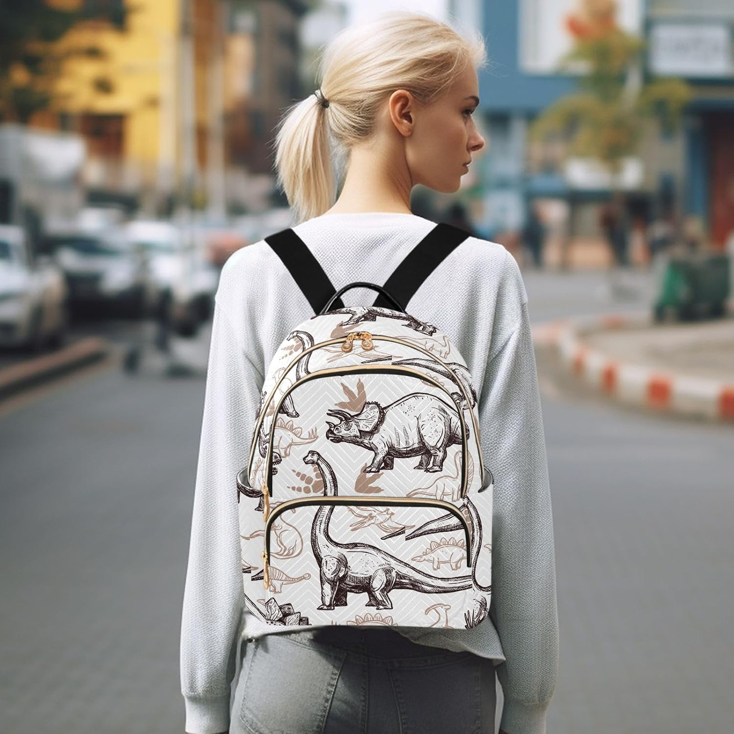 Mini Backpack Purse for Women Lightweight Girls Small Size Animal Dinosaurs Pattern School Teens College Traveling image number 3