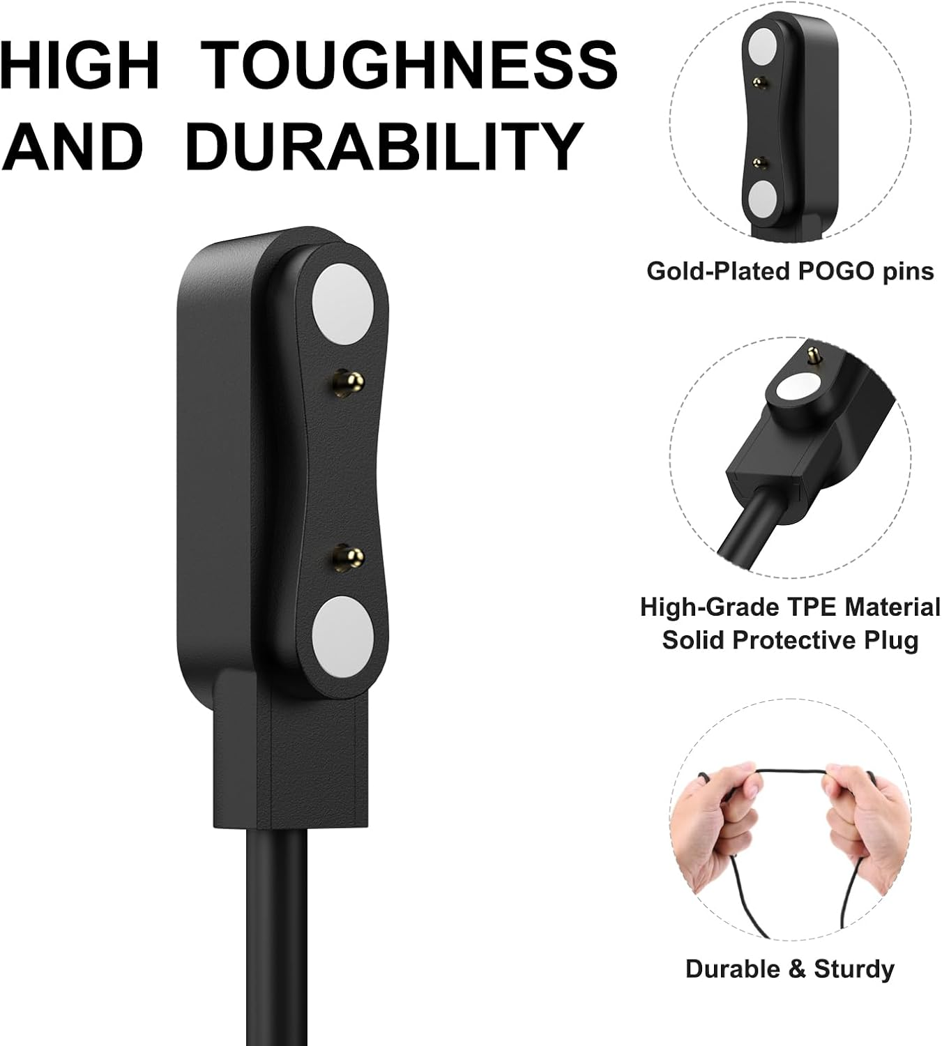 Smart Watch Universal Charger 2 Pin Magnetic, Smartwatch Accessories 2 Pin Magnetic Suction Charger for Smart Watch/Fitness Tracker, Cable Contact Pin Spacing Compatible 7.62Mm image number 5