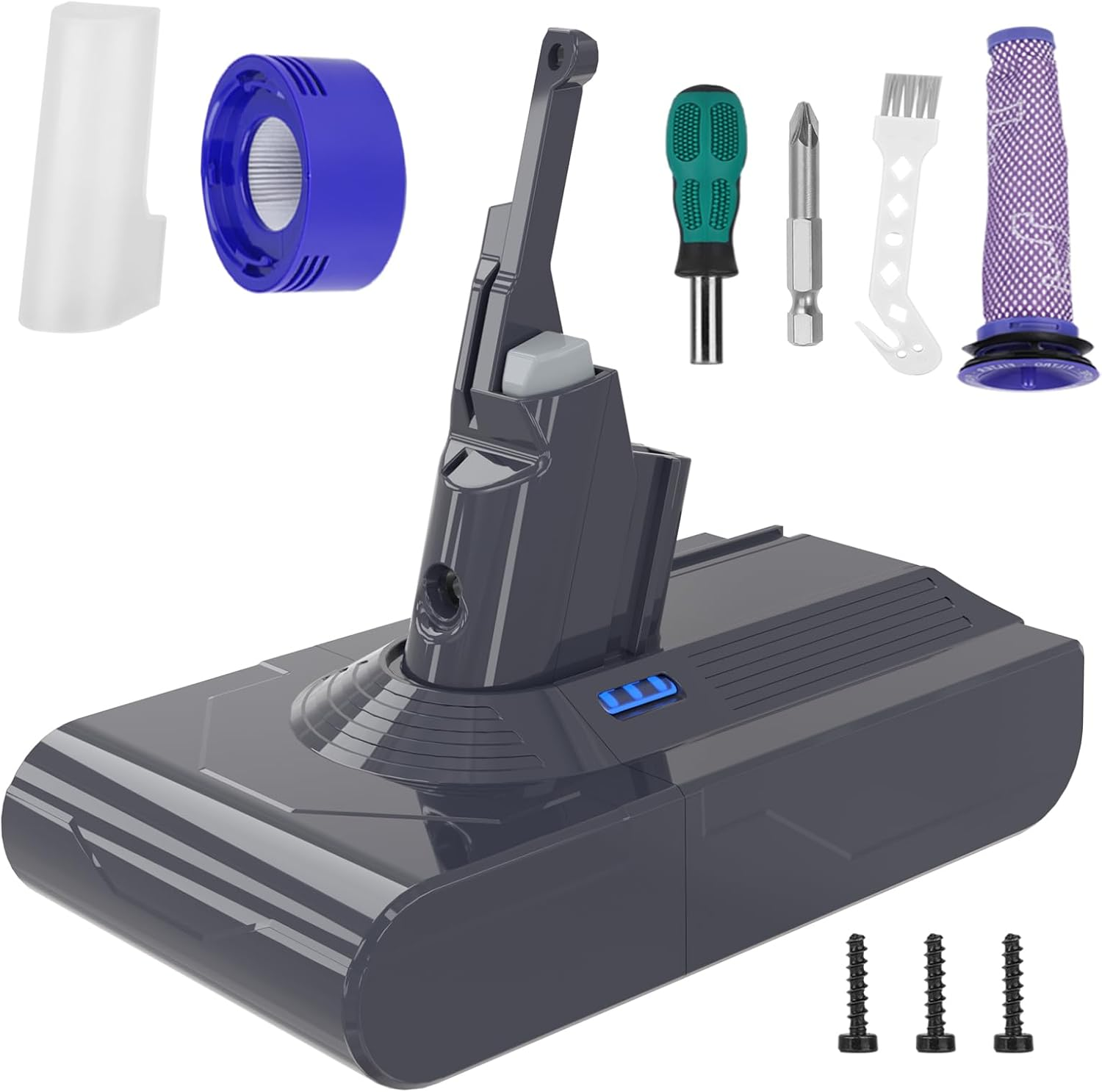 KUNLUN V8 Replacement Battery 21.6 V, Compatible for V8 SV10 Animal Absolute Motorhead Fluffy Cord-Free Handheld Cordless Vacuum Cleaner with 2 Filters + Brush + Screws, 4500 Mah image number 3