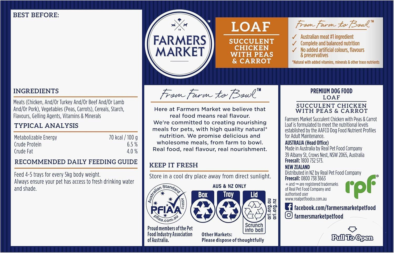 Farmer'S Market Succulent Chicken with Peas & Carrot Adult Wet Dog Food 6X100G - Hearty Loaf with Real Food & Flavour, Made with Australian Meat Loaf for Complete & Balanced Nutrition image number 4