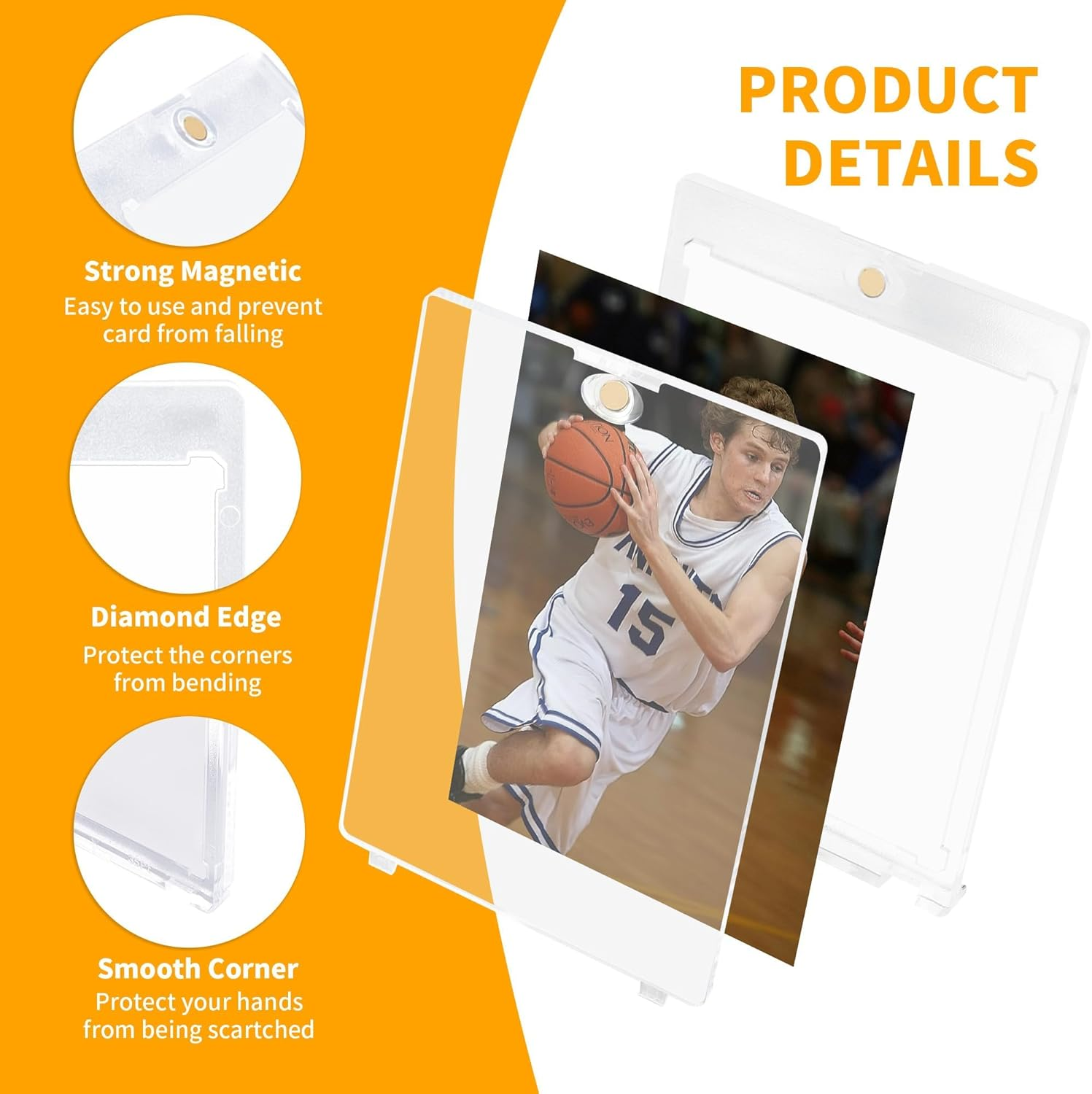 10Ct Magnetic Card Holder, 35Pt One Card Holder Touch for Trading Cards, U-V Protection Magnetic Card Case for Baseball Cards, Card Protectors Hard Plastic, Display Case for Game Cards, Sports Cards image number 2