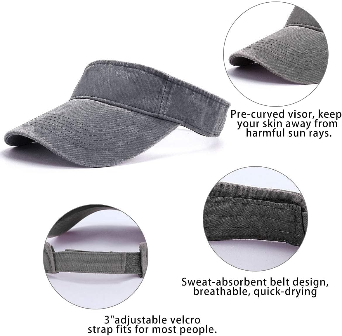 Hebenie Sun Visor Hats-Golf Visor for Women Ponytail Baseball Cap Adjustable Sports Tennis Visor Hat UV Protection Sun Hat Multicolour One Size for Women - Army Green image number 2