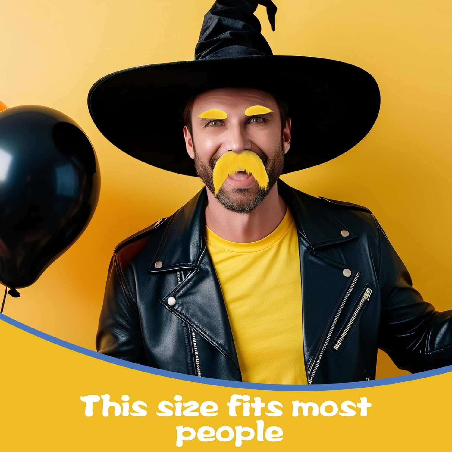 1 Set Yellow Fake Mustaches Eyebrows, Fake Beard Stick on Mustache Self Adhesive Funny Fake Mustache for Cosplay Halloween Christmas Party Favors, Perfect Novelty Accessories for Men Women Kid & Adult