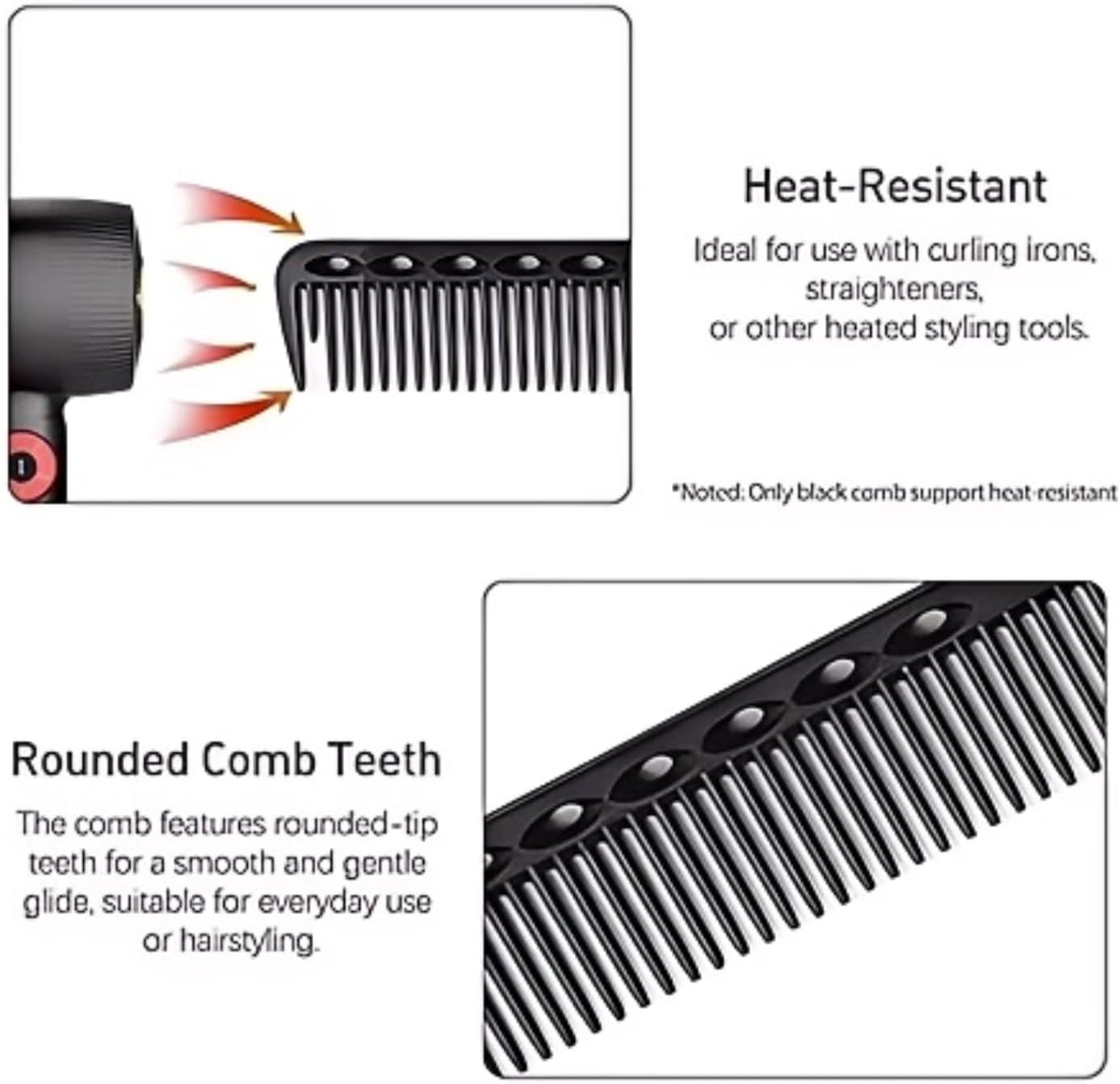 CKONXE 3 Pack Black Professional Carbon Fibre Hair Cutting Combs, 18 Cm, for Hair Stylist Heat Resistant Carbon Fiber Salon Hairdressing Comb - Fine Cutting Comb for Men & Women image number 1
