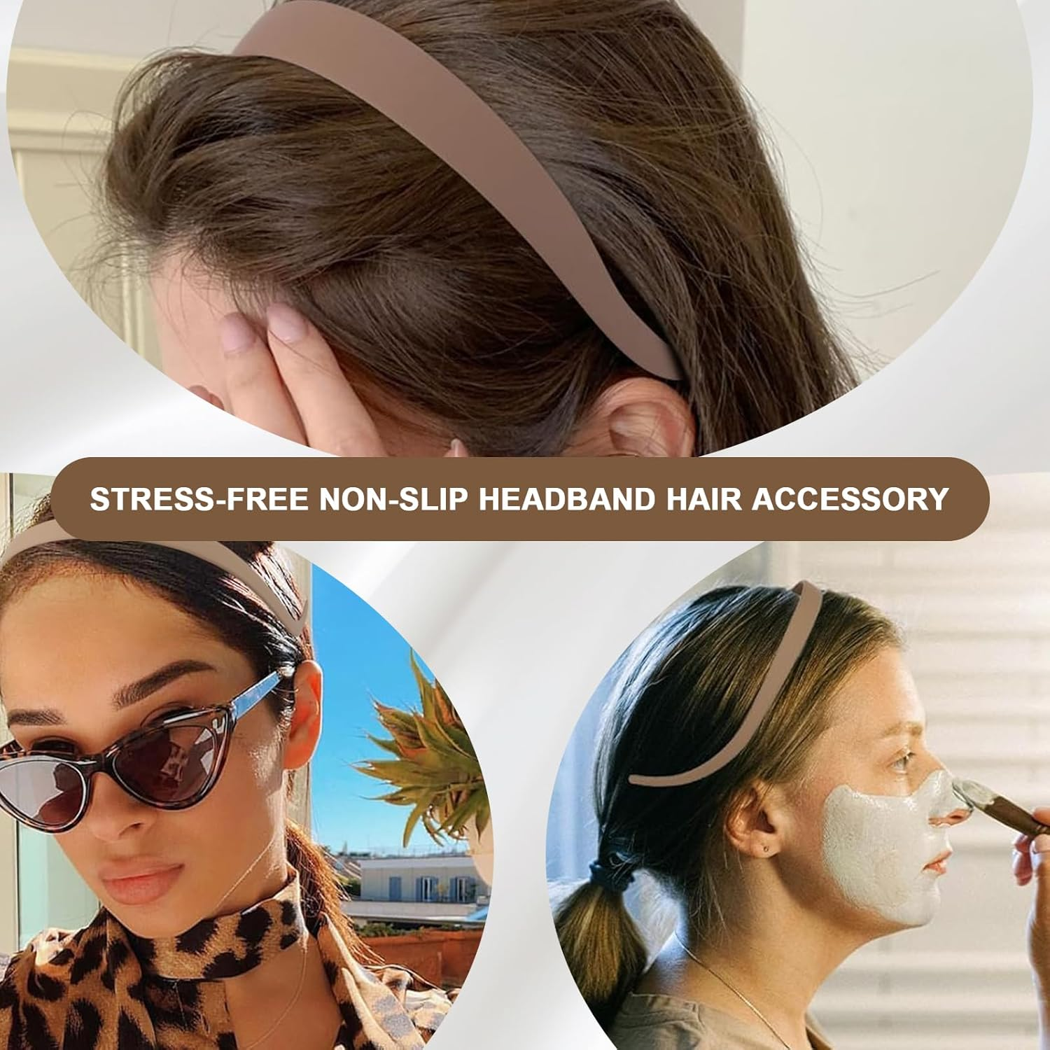 Pack of 11 Hair Bands, No Headache, Hair Band, Flex Headband, No Pressure, Plastic, Simple Headbands, Non-Slip with Teeth, Women and Men, Pressure-Free Headband for Glasses Wearers image number 1