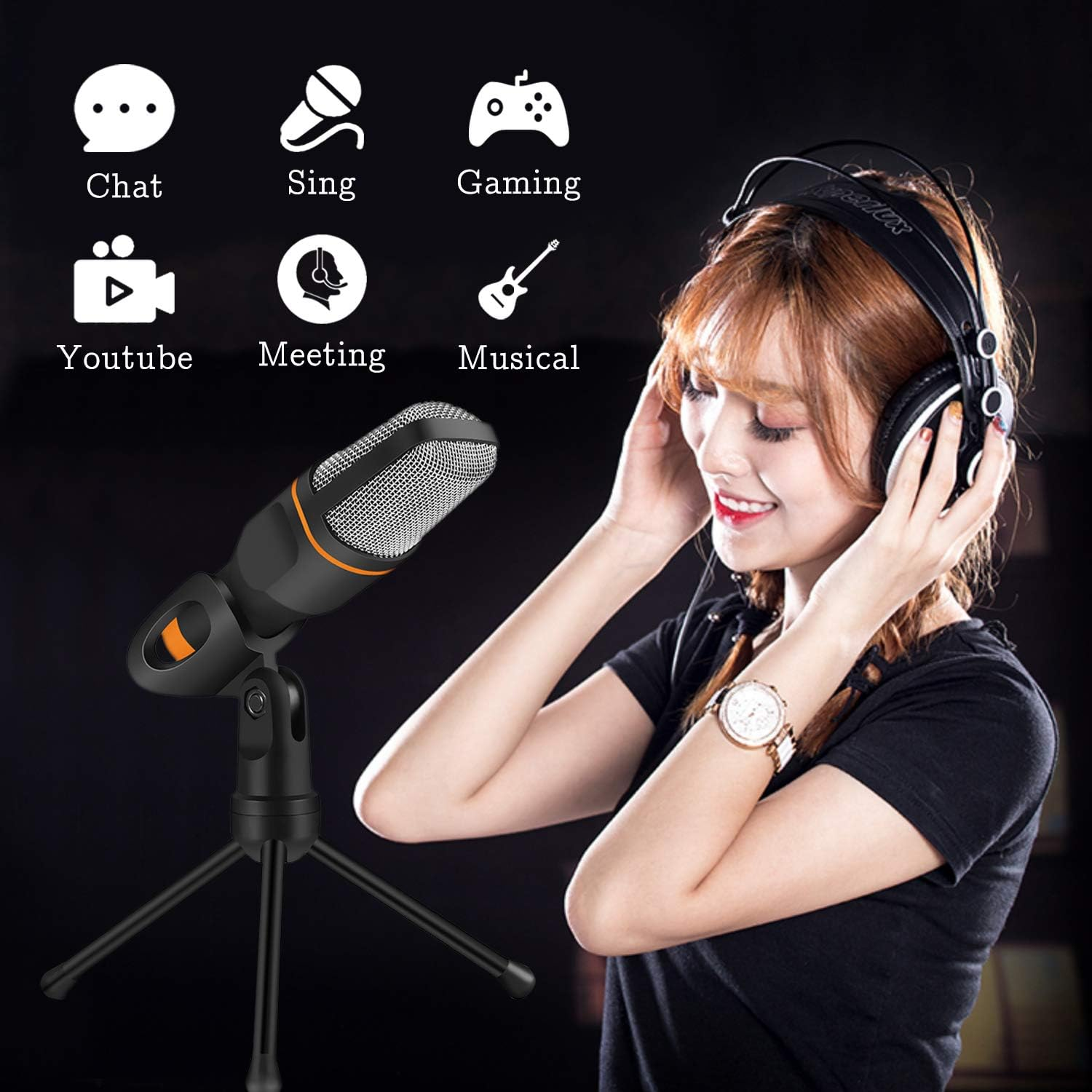 PC Microphone with Mic Stand, Professional 3.5Mm Jack Recording Condenser Microphone Compatible with PC, Laptop, Ip@D, Iph0Ne, Mac-Recorder Singing Youtube Skype Gaming (3.5Mm PC Microphone) image number 4