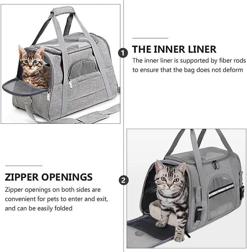 Pet Carrier Bag, Soft Sided Portable Handbag with Breathable Mesh Window, Removable Pet Pad and Locking Safety Zippers for Small Dogs, Cats and Small Animals, Black image number 3